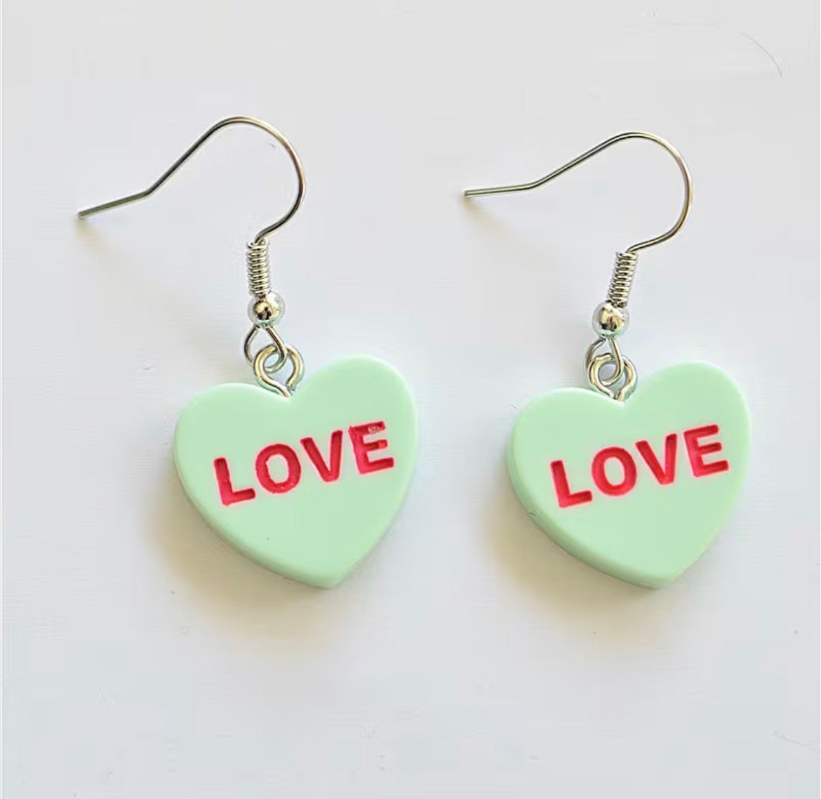 Sweetheart Candy Mint Colored "LOVE” Earrings