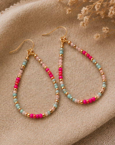 Colorful Beaded Teardrop Earrings