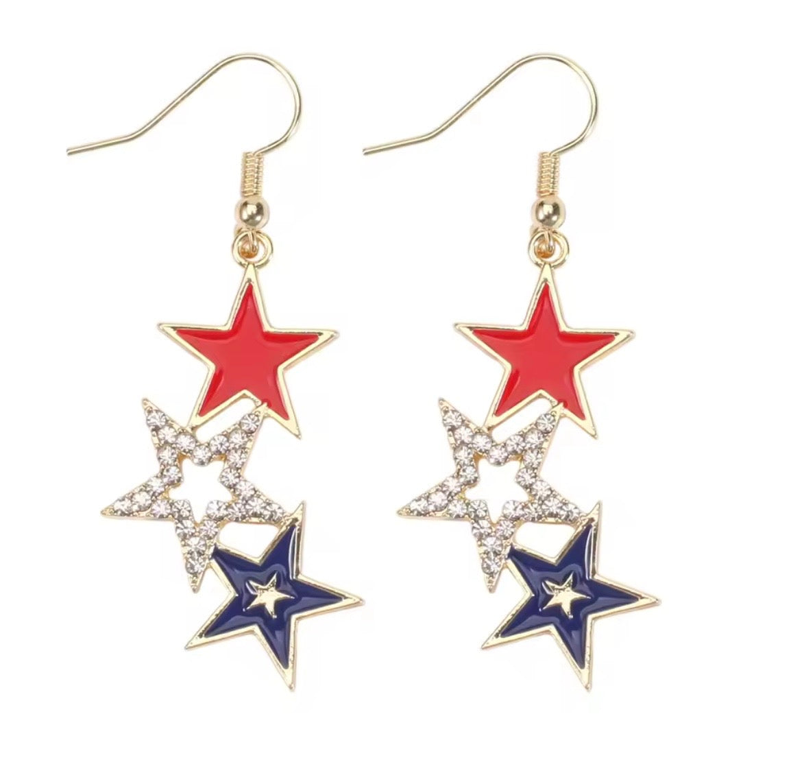 Triple Star Patriotic Dangle Earrings