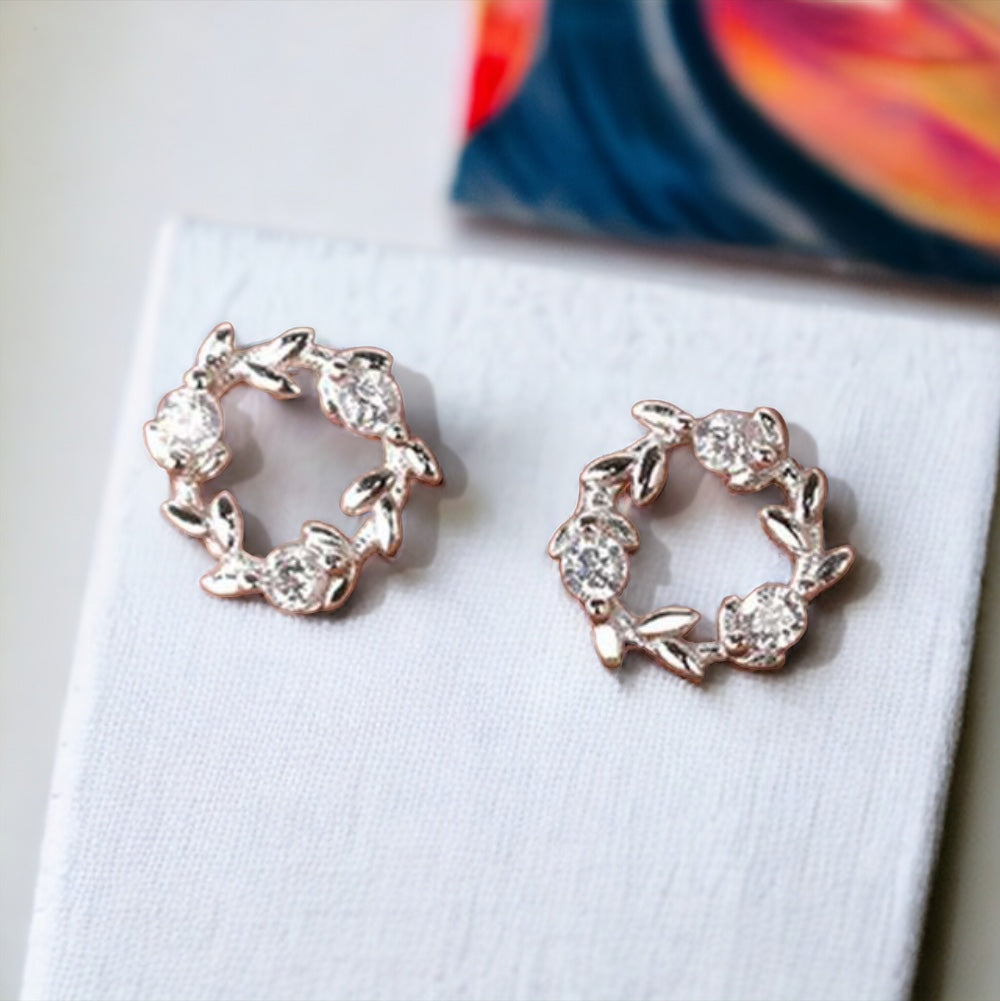 Beautiful Small Circle and Flower Design Stud Earrings