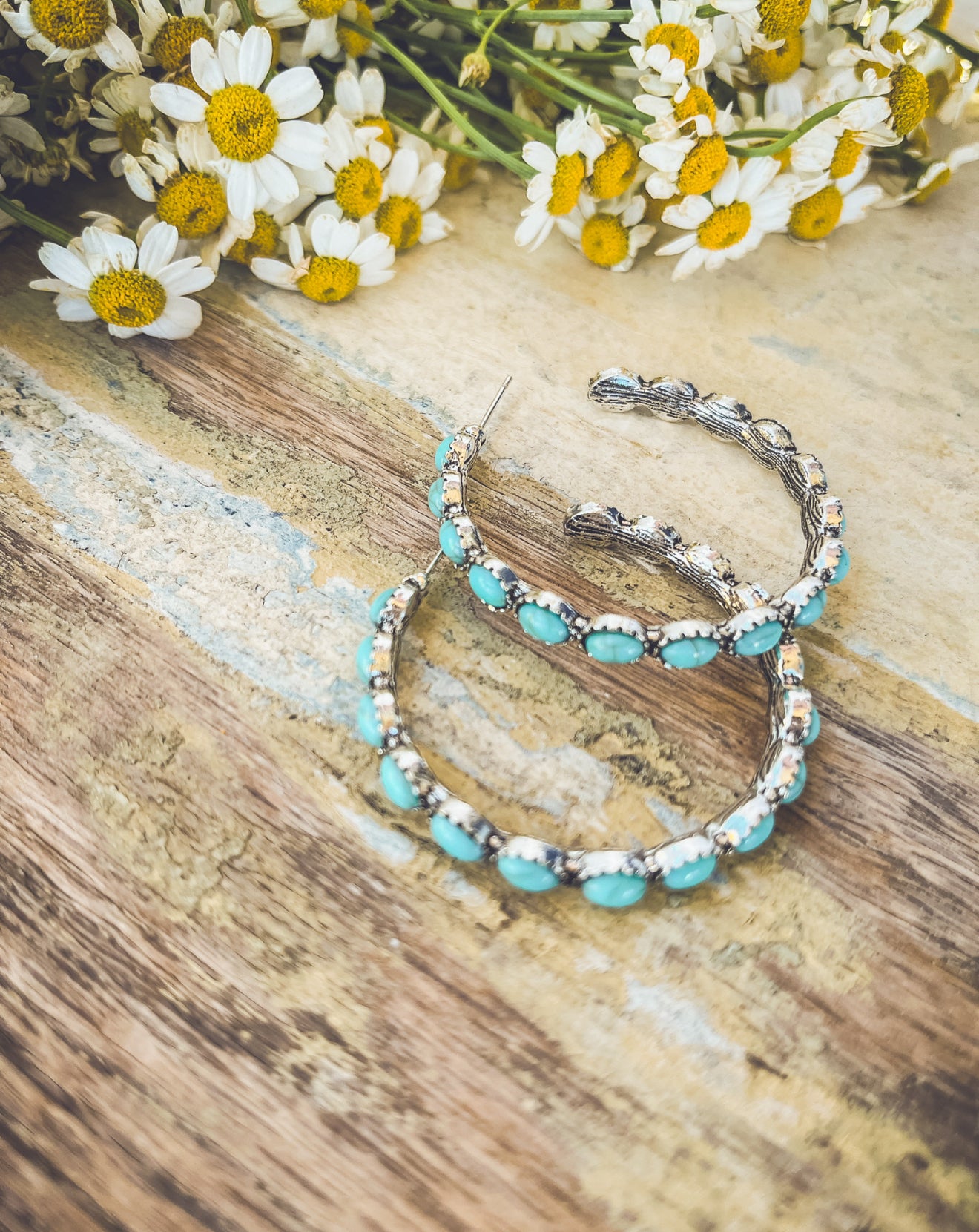 Gorgeous Turquoise and Silver Hoops
