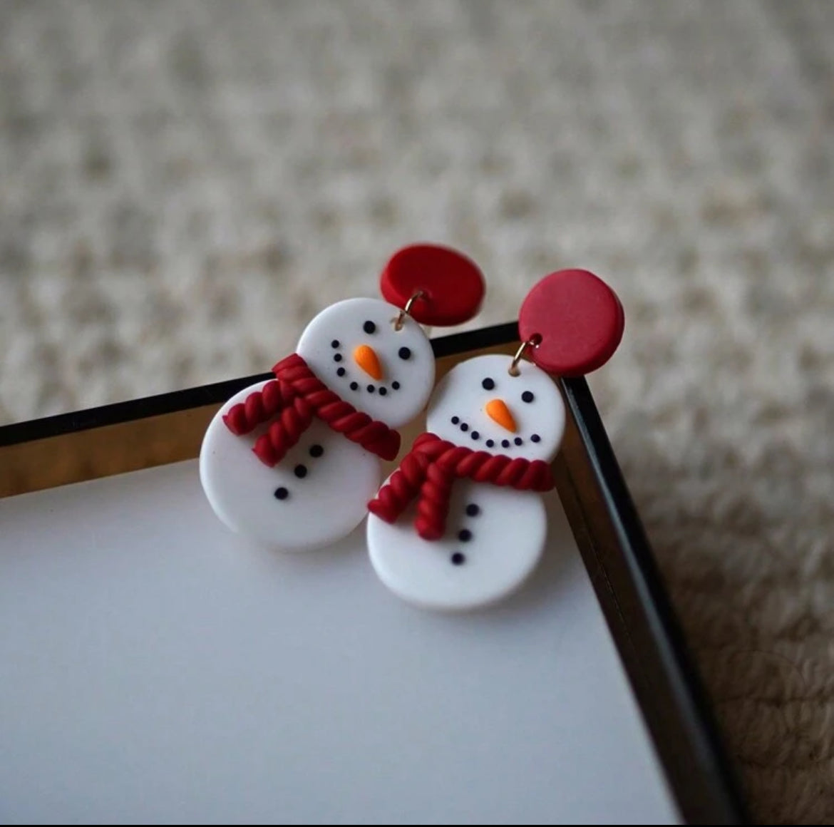 Adorable Polymer Clay Snowman Stud Drop Earrings