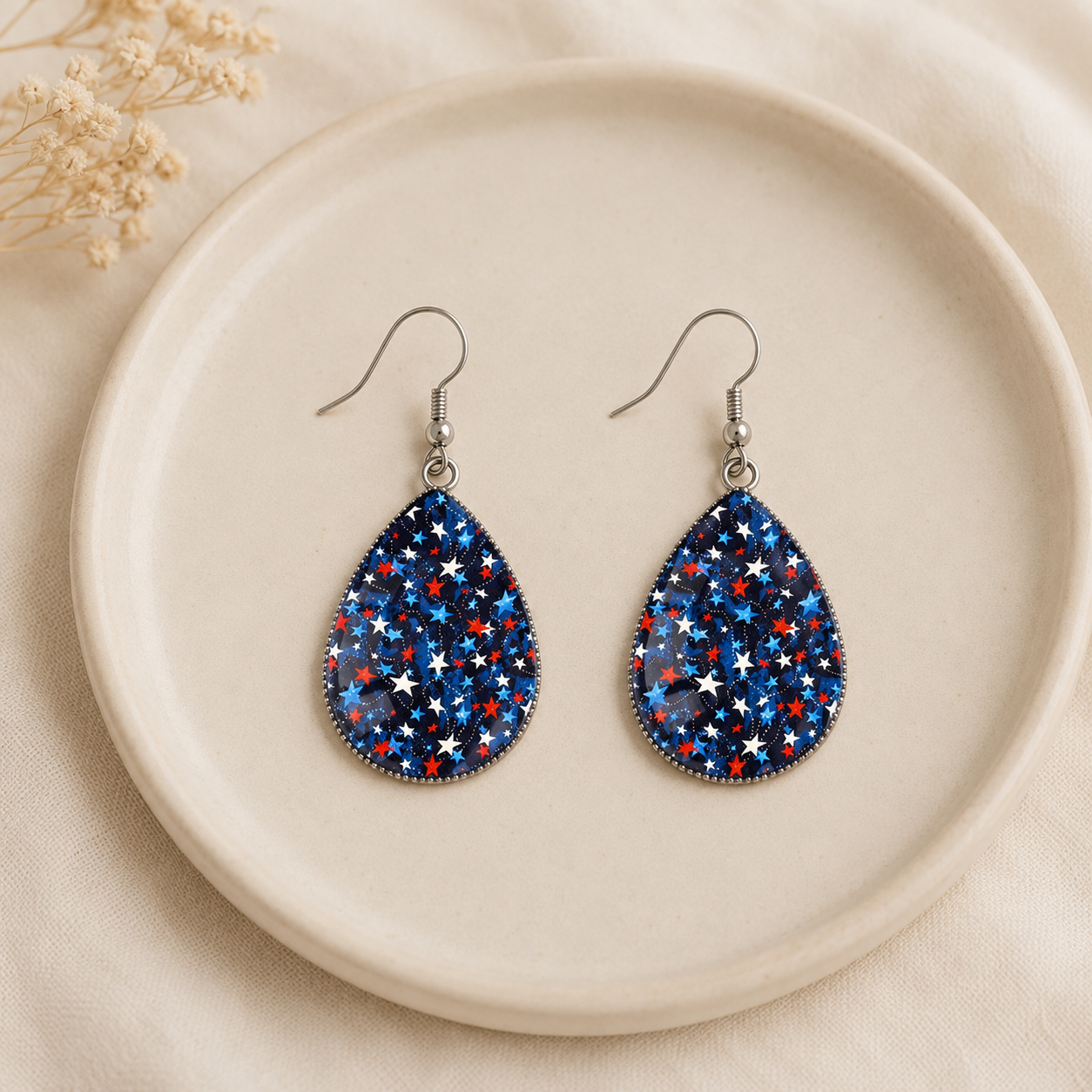 Patriotic Stars Teardrop Earrings