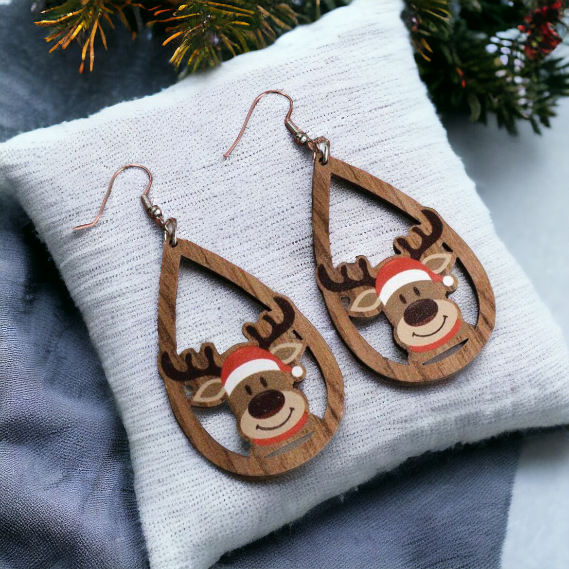 Adorable Wooden Reindeer Drop Earrings