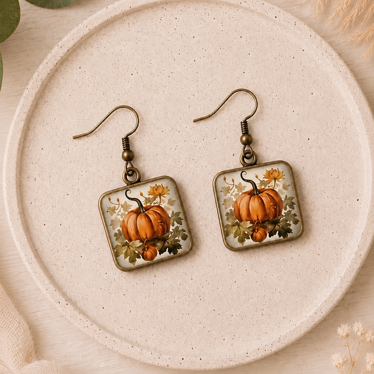 Vintage Pumpkin Square Dangle Earrings