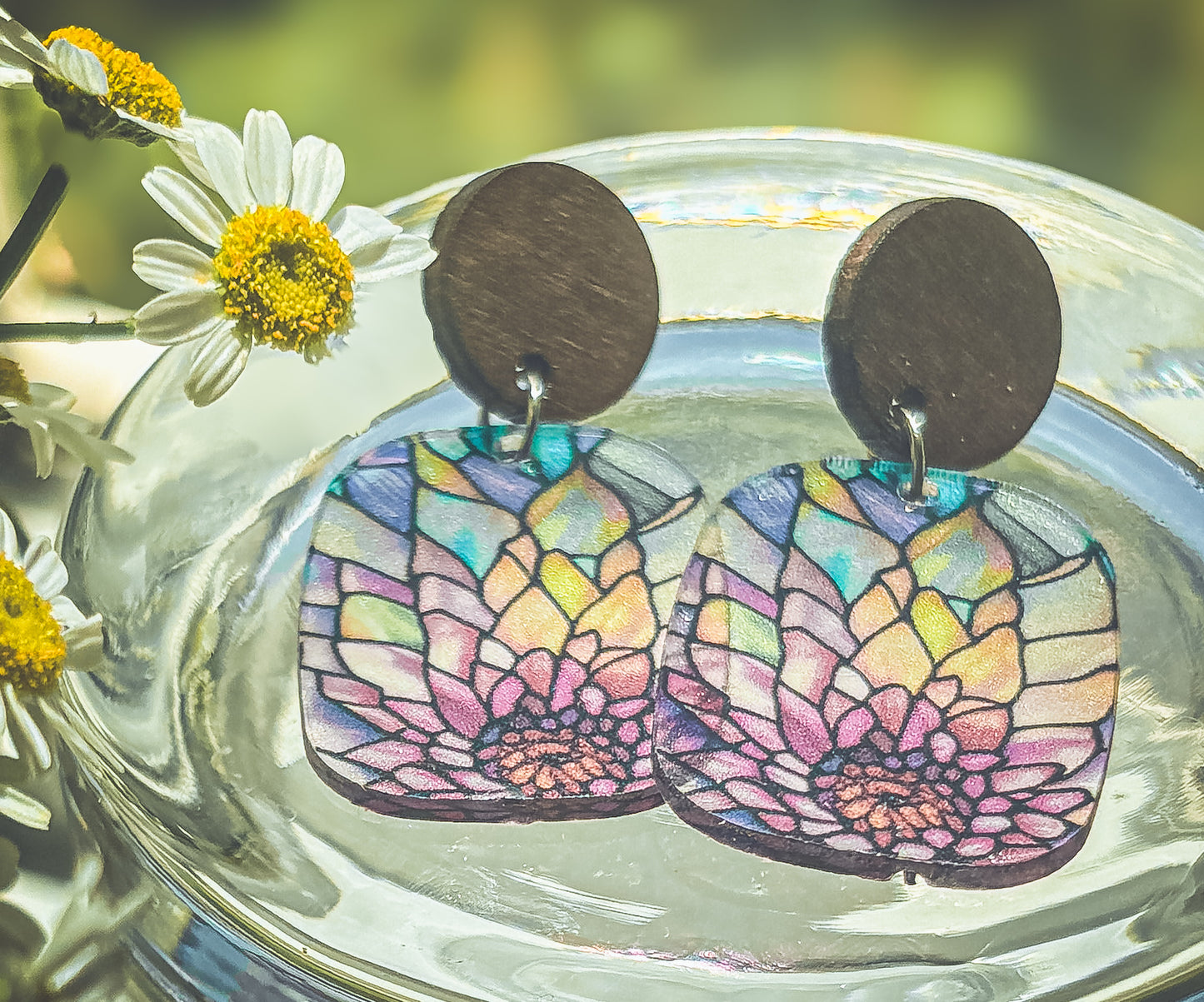 Beautiful Blooming Flower Stained Glass Acrylic Earrings
