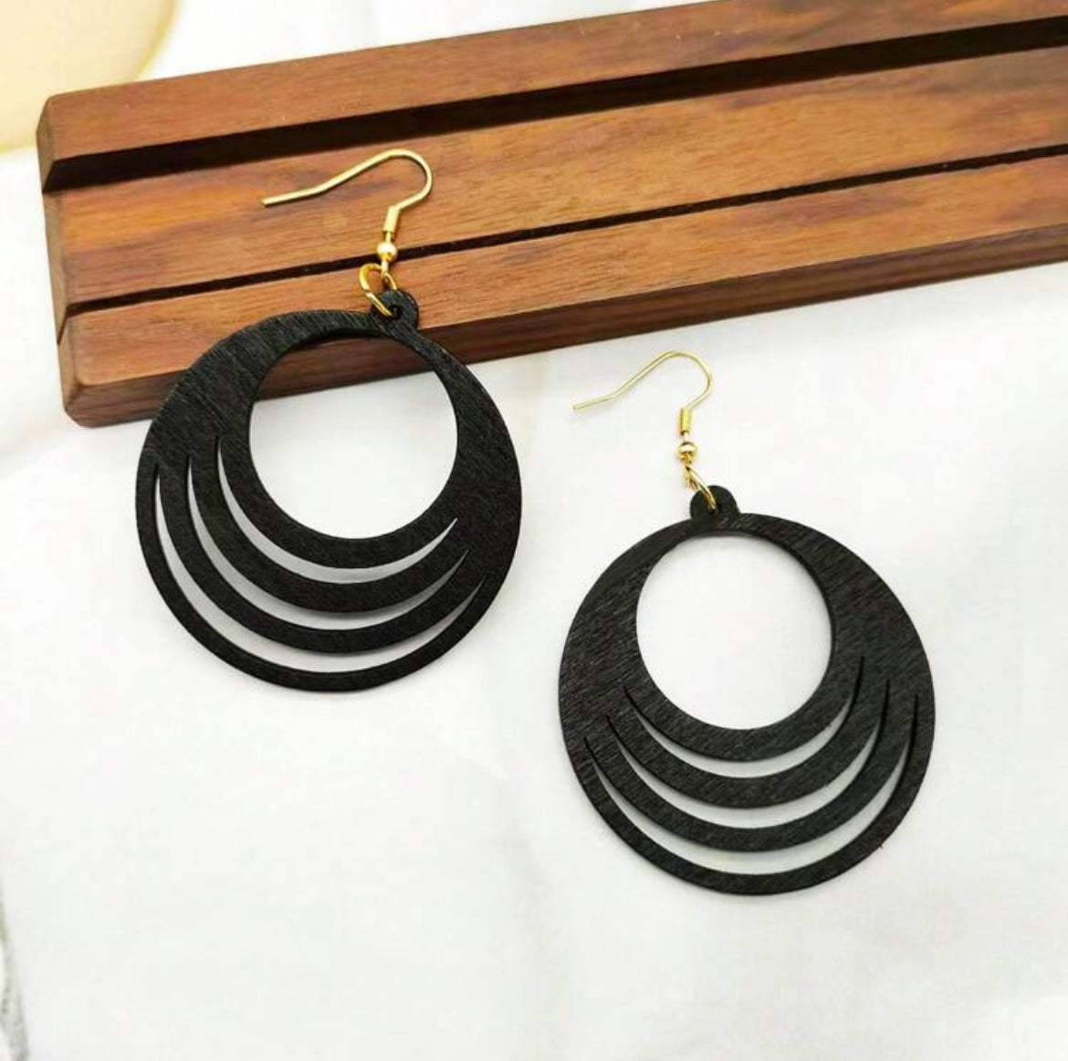 Beautiful Round and Hollow Wooden Drop Earring