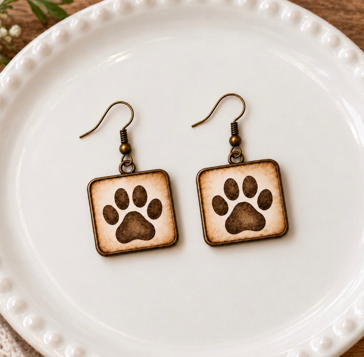 Rustic Paw Print Earrings