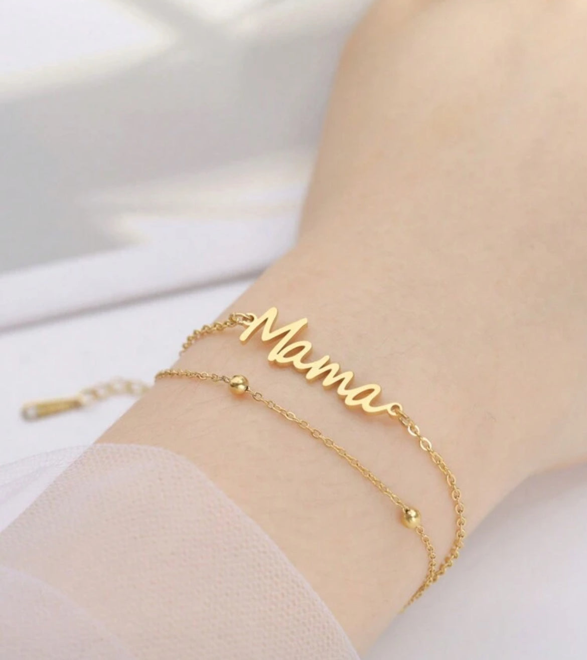 Beautiful Double Layer Silver or Gold "Mama" Bracelet