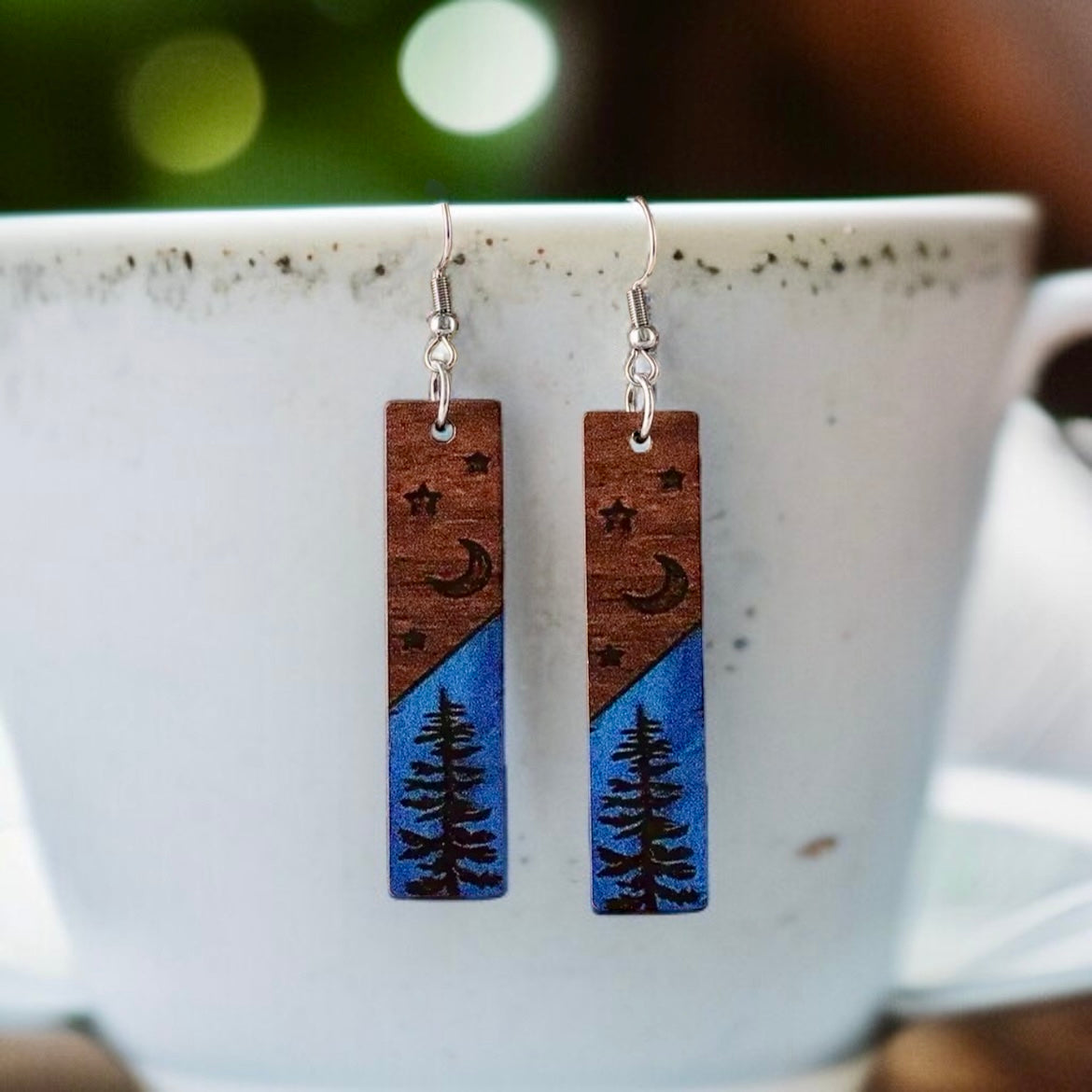 Beautiful Wooden Moonlit Tree Earrings