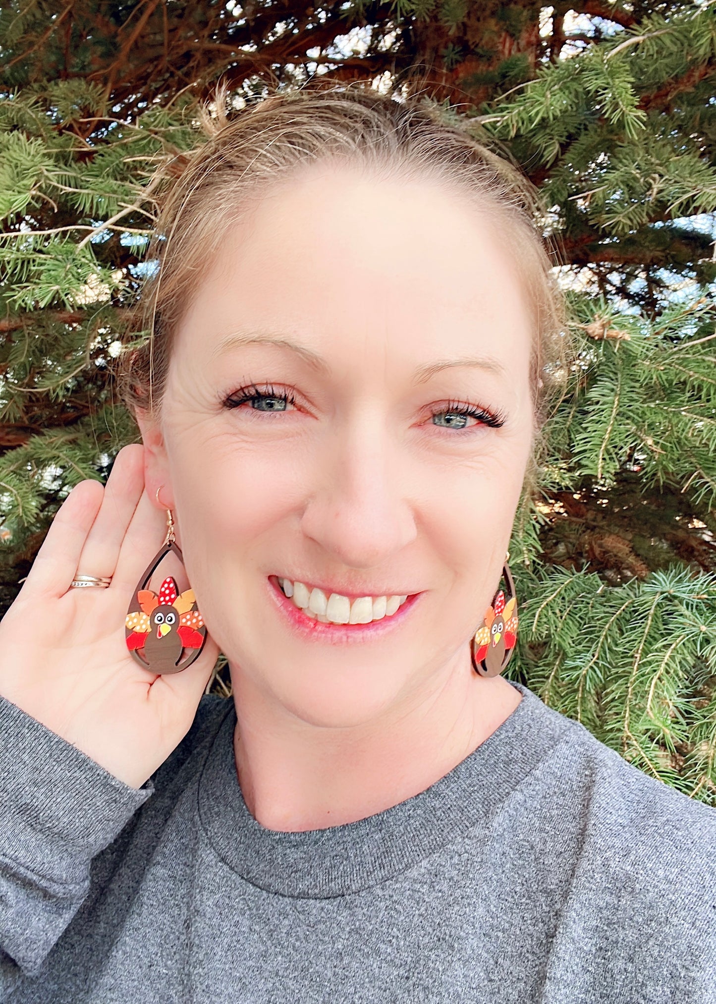 Wooden Turkey Drop Earrings