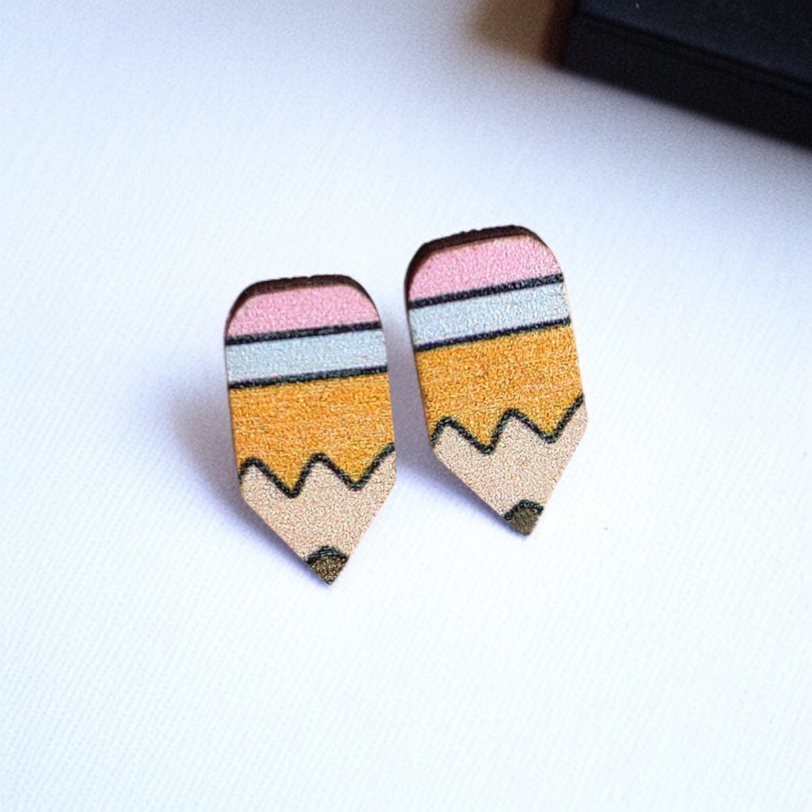 Wooden Pencil Stud Earrings