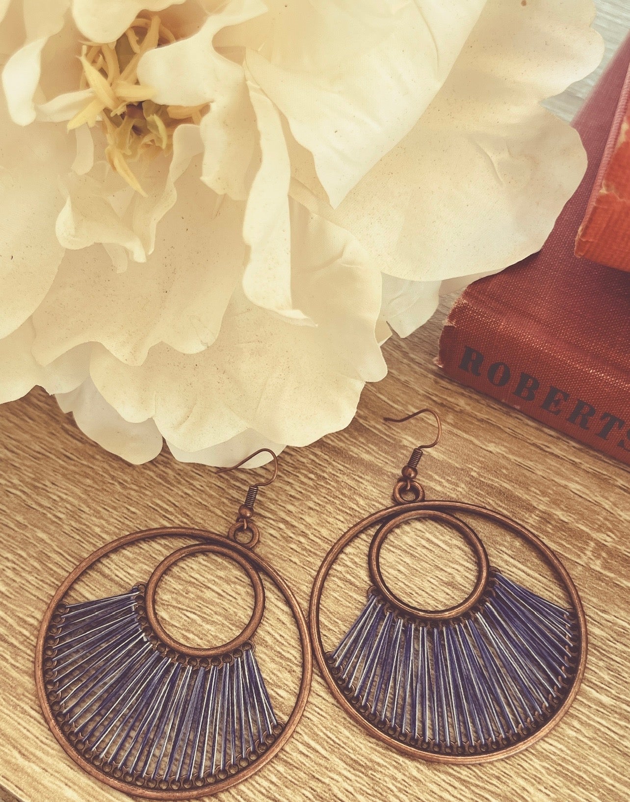 Beautiful Blue Stringed Copper Earrings