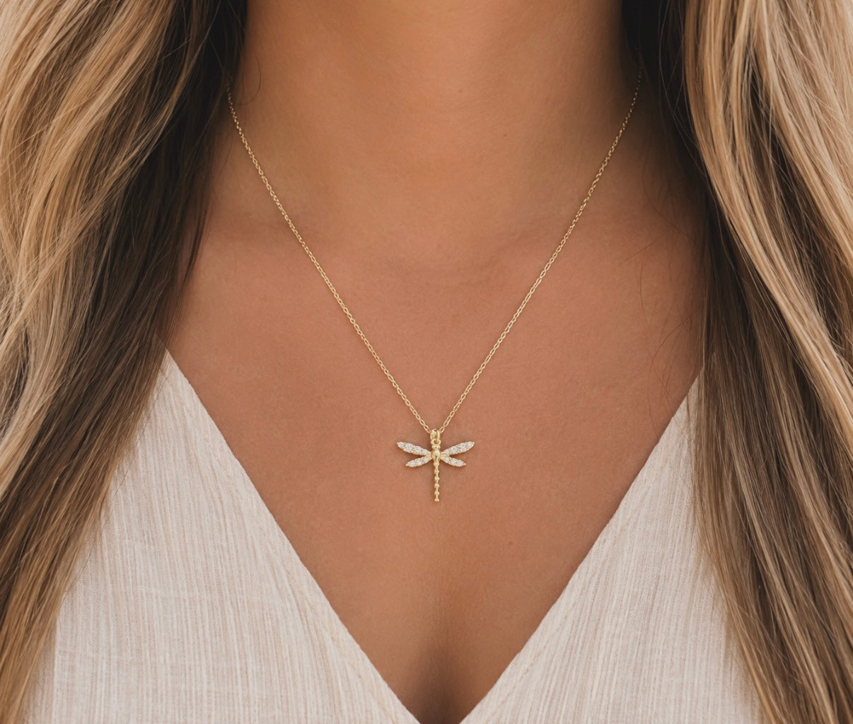 Golden Dragonfly Pendant Necklace