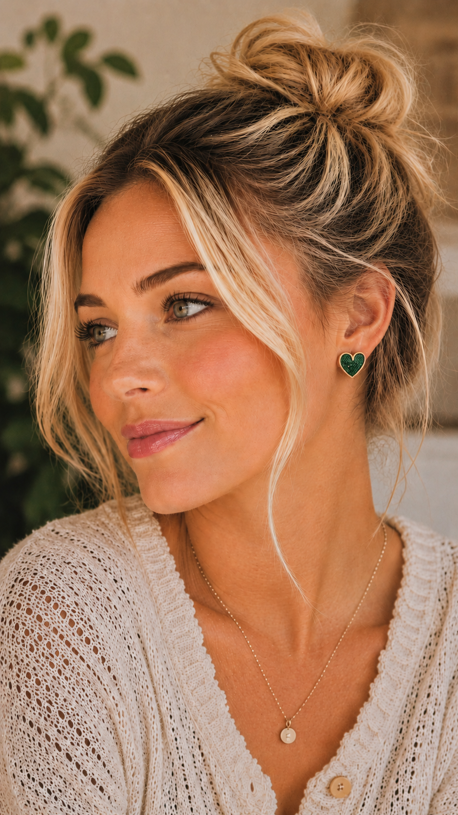 Beautiful Green Glitter Heart Earrings
