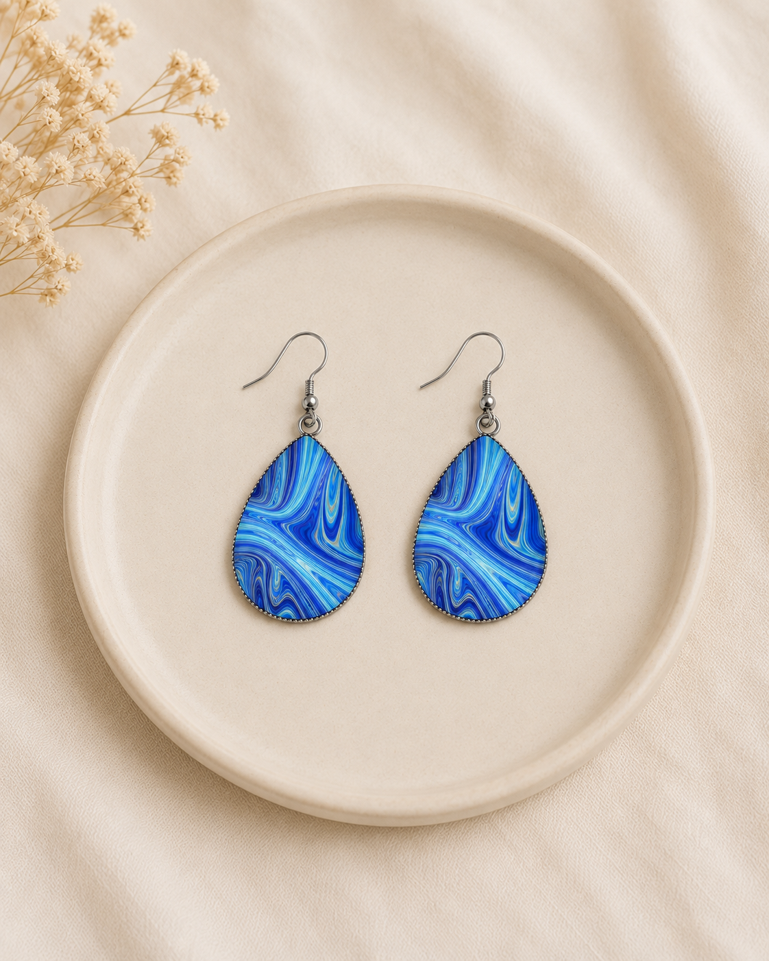 Beautiful Blue Swirl Teardrop Earrings