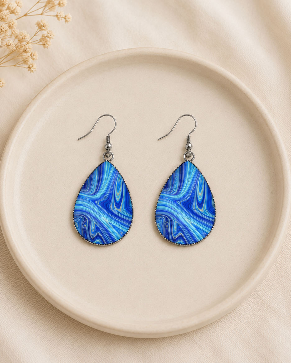 Beautiful Blue Swirl Teardrop Earrings