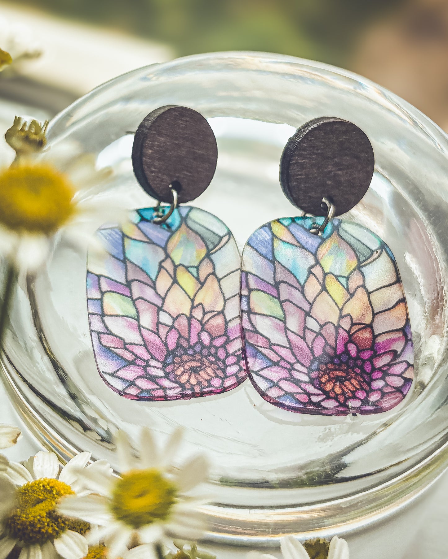 Beautiful Blooming Flower Stained Glass Acrylic Earrings