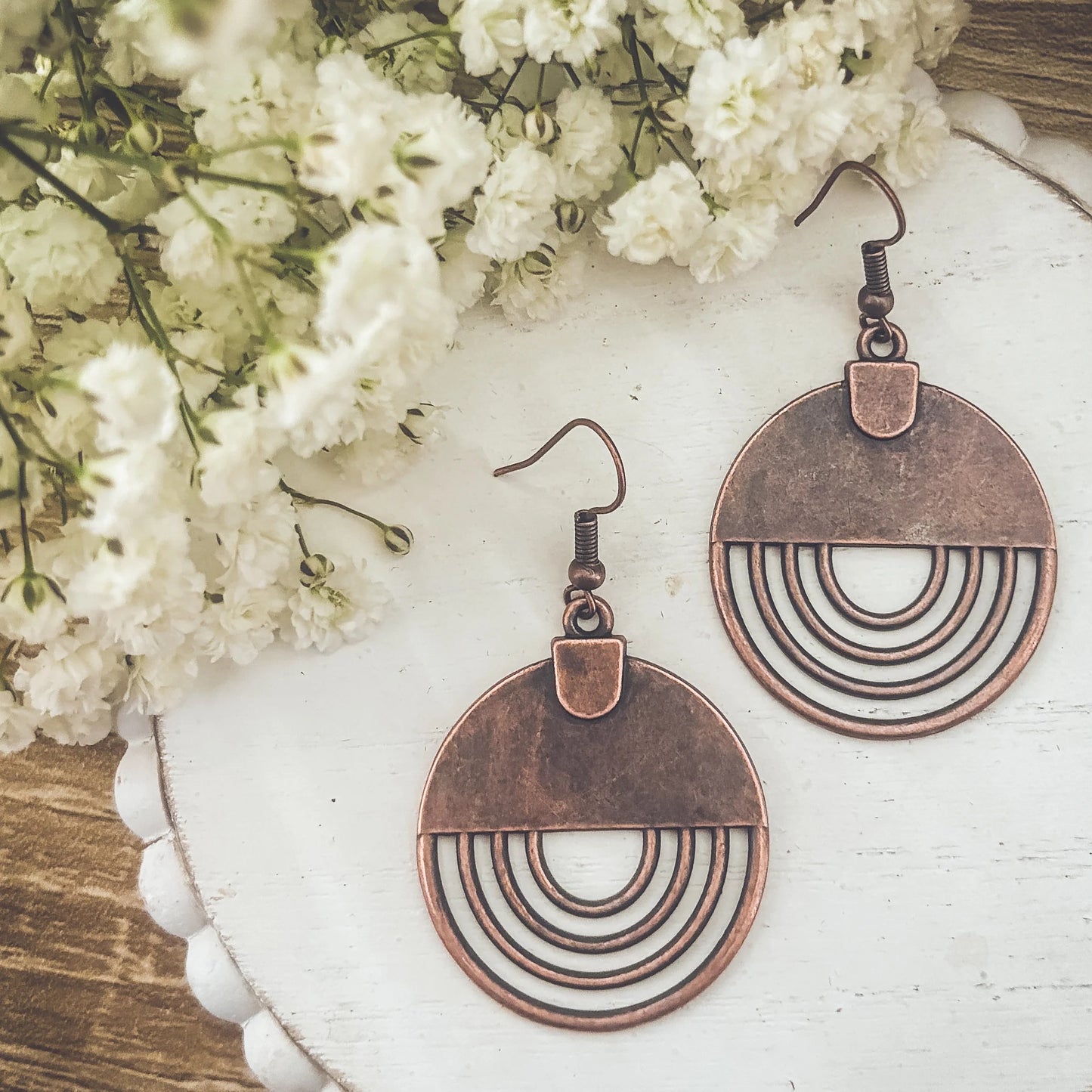 Bohemian Copper Round Drop Earrings