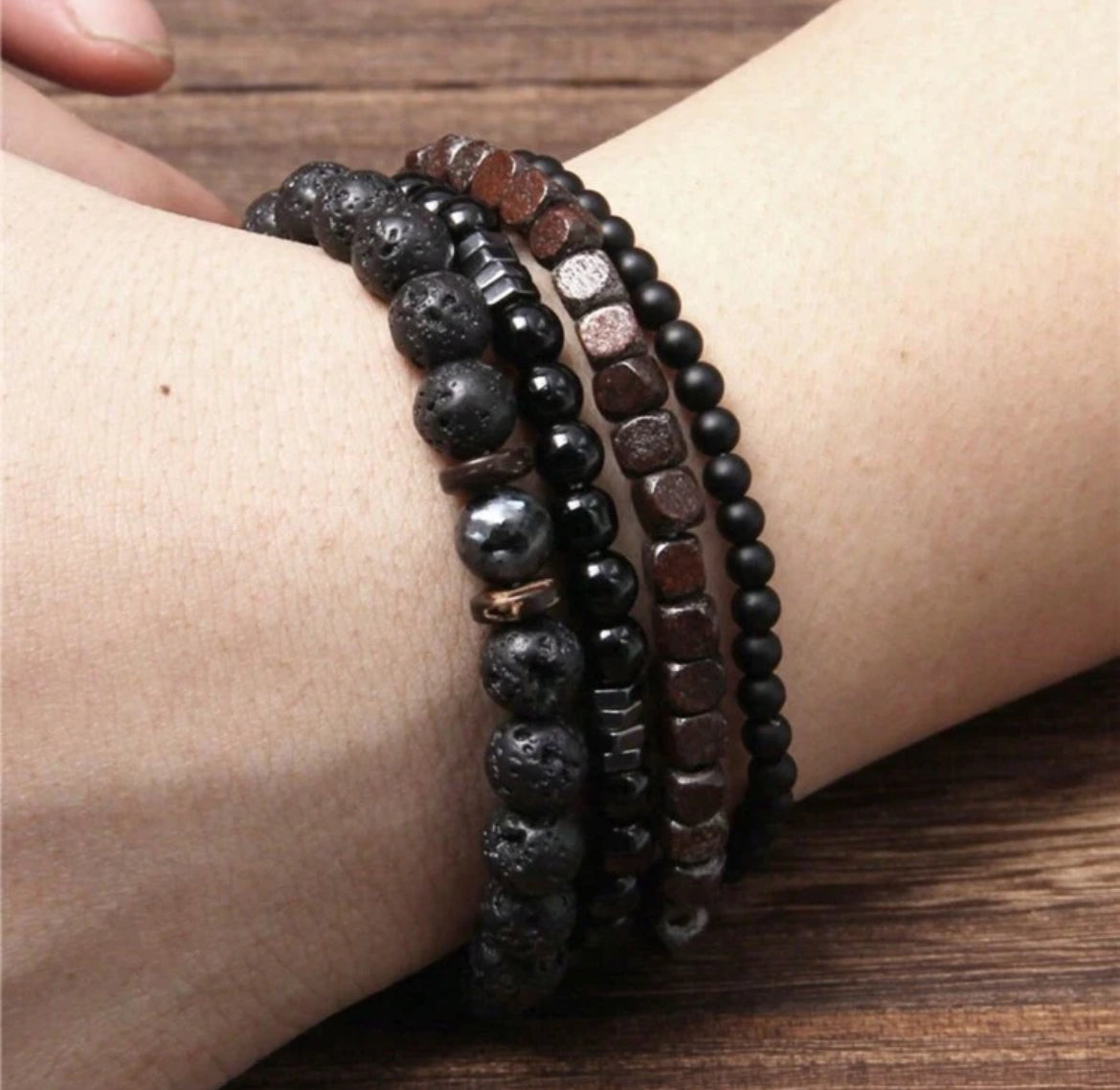 Men's 4 Piece Lava Bead Bracelet Set