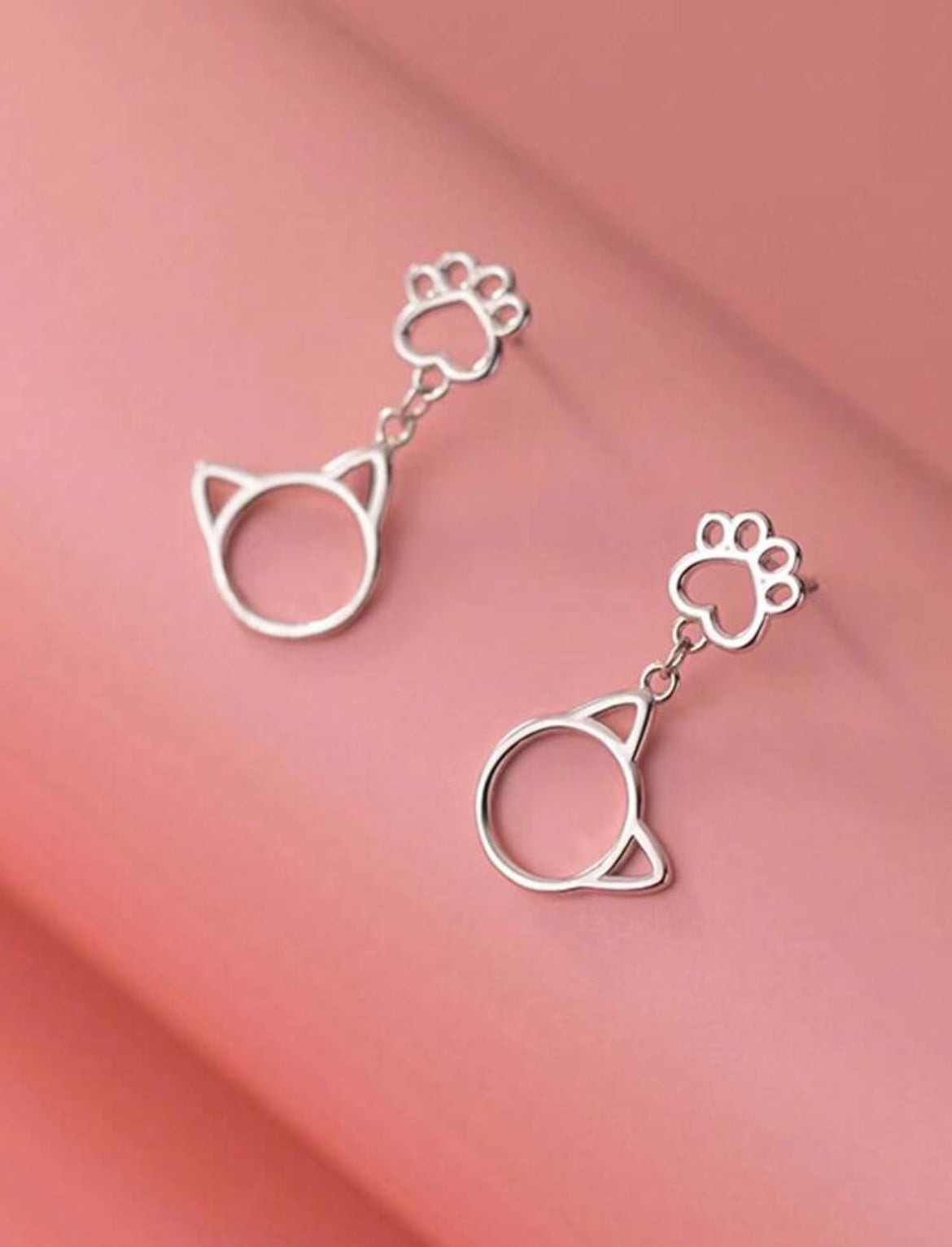 Beautiful Cat and Paw Stud Drop Earrings