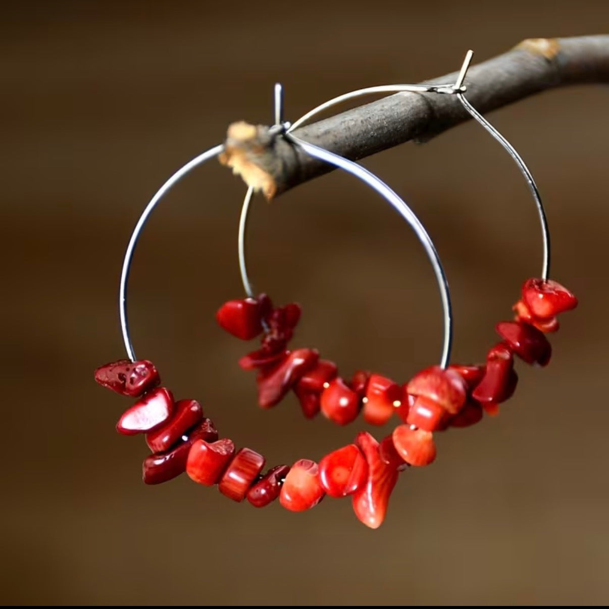 Beautiful Red Stone Hoop Earrings