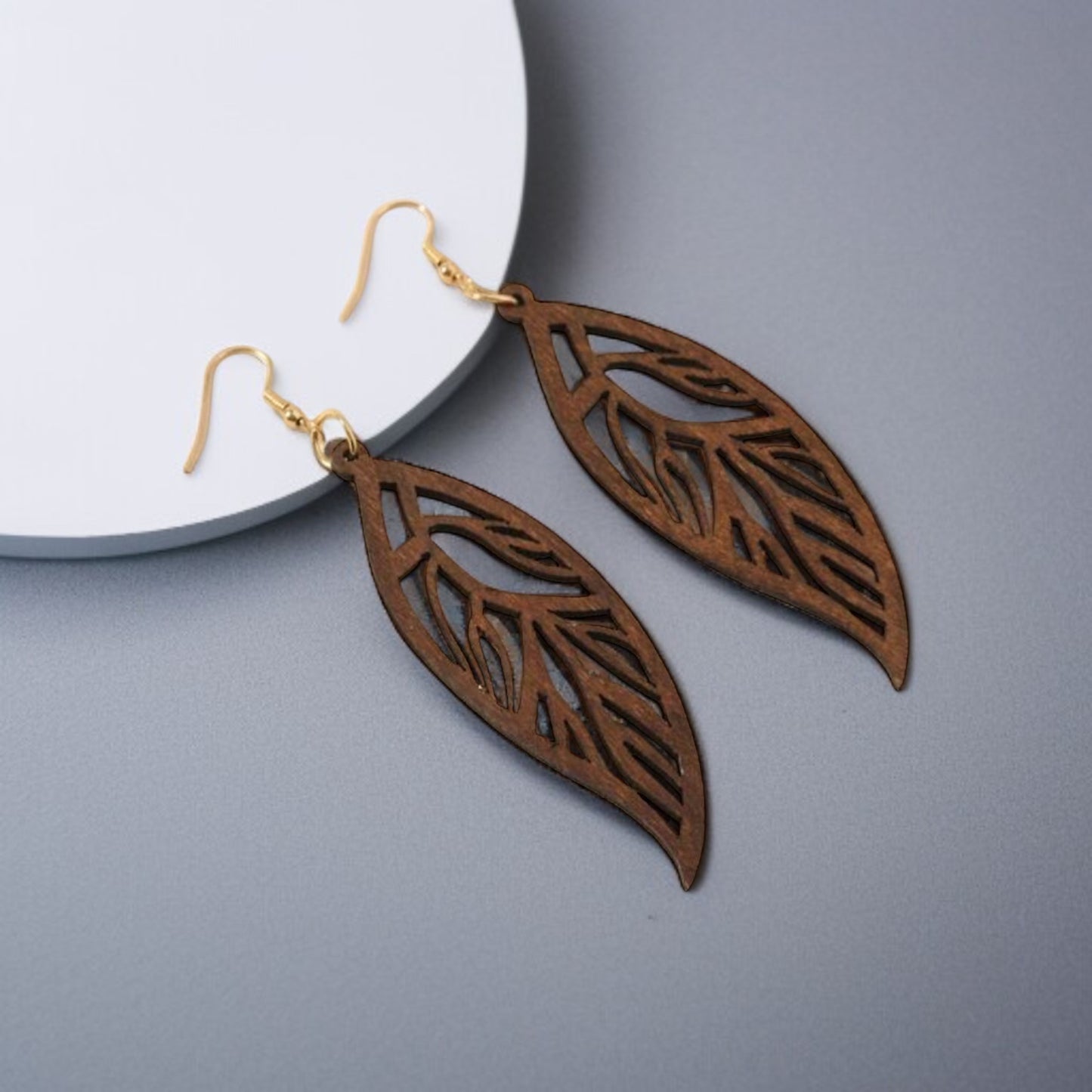 Beautiful Wooden Leaf Shaped Earrings