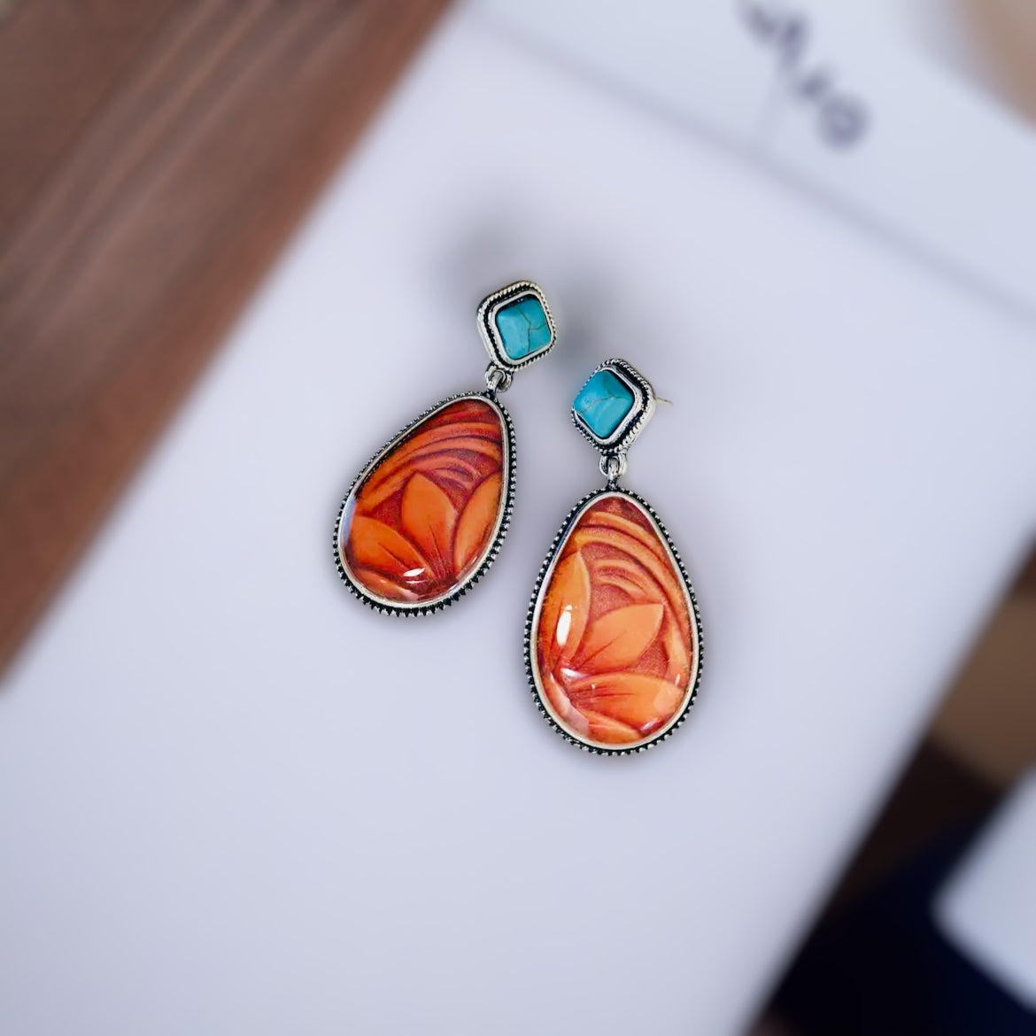 Turquoise Floral Water Drop Earrings