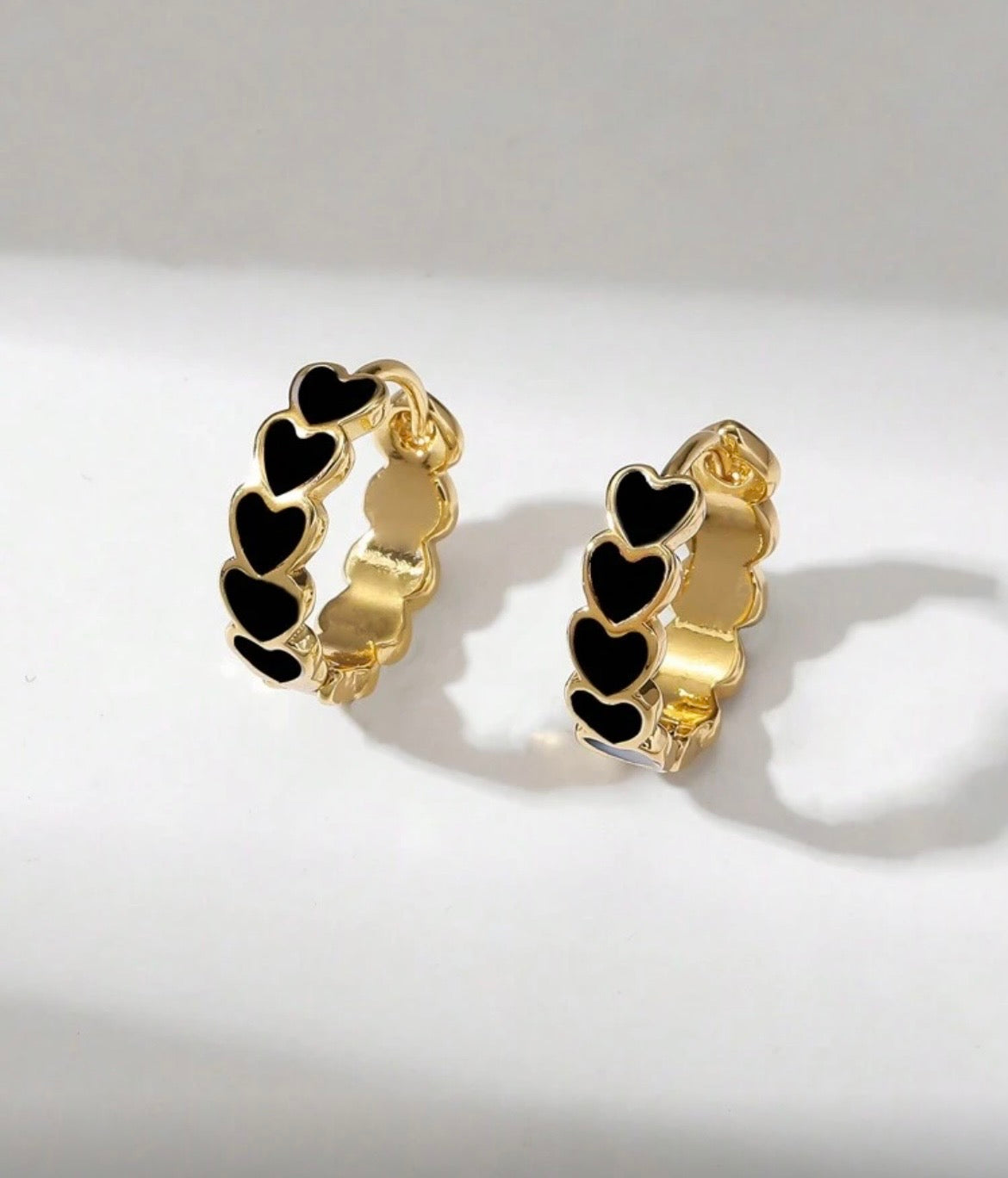 Black Heart Chain Huggie Earrings