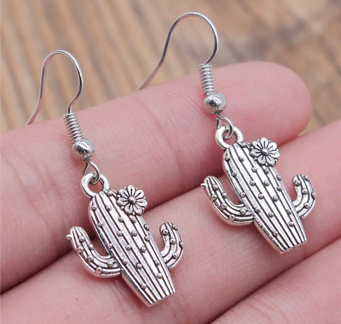 Silver Cactus Shaped Earrings