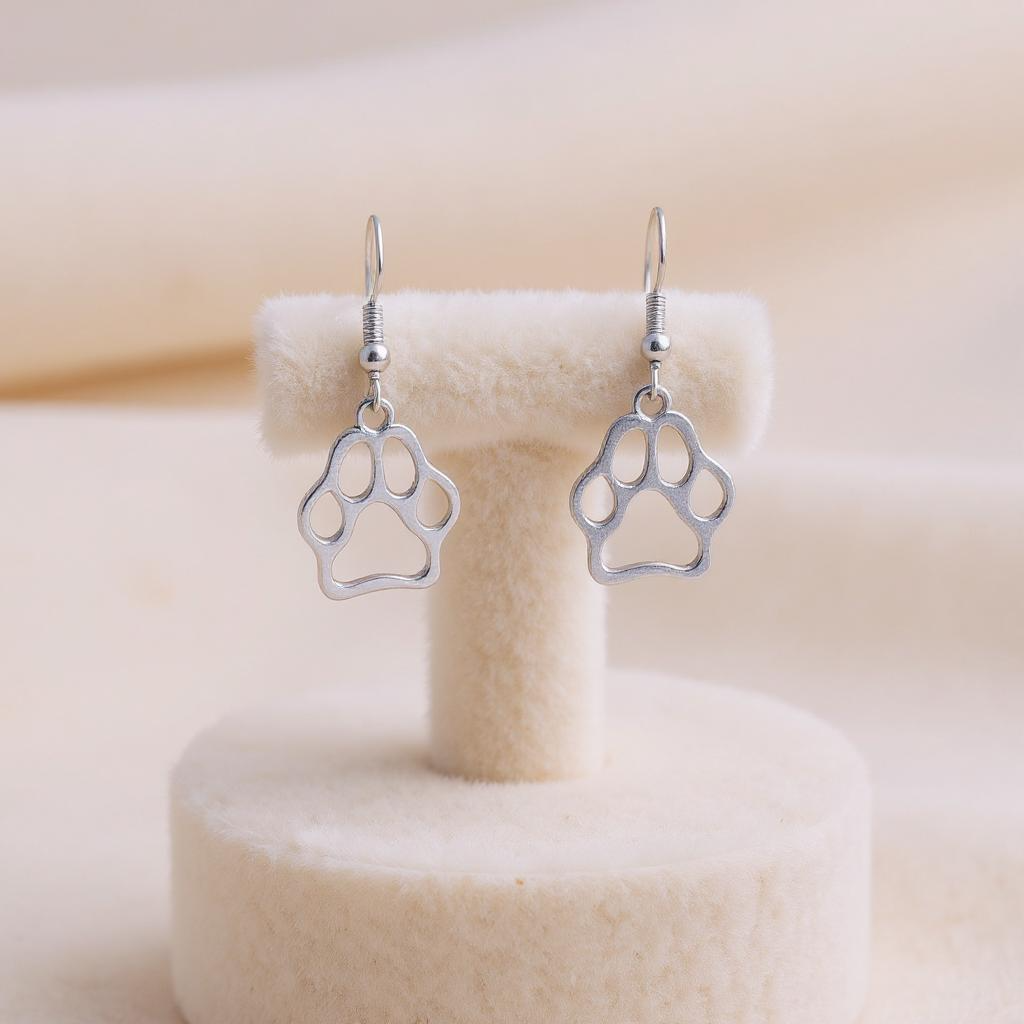 Silver Paw Print Earrings