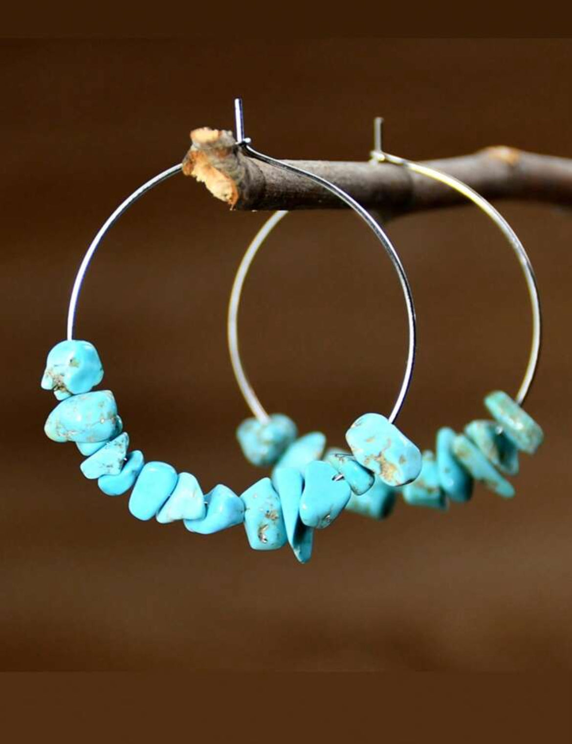 Beautiful Round Turquoise Stone Drop Earrings
