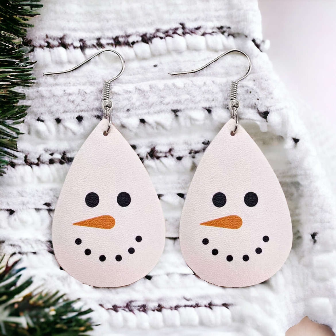 Leather Snowman Drop Earrings
