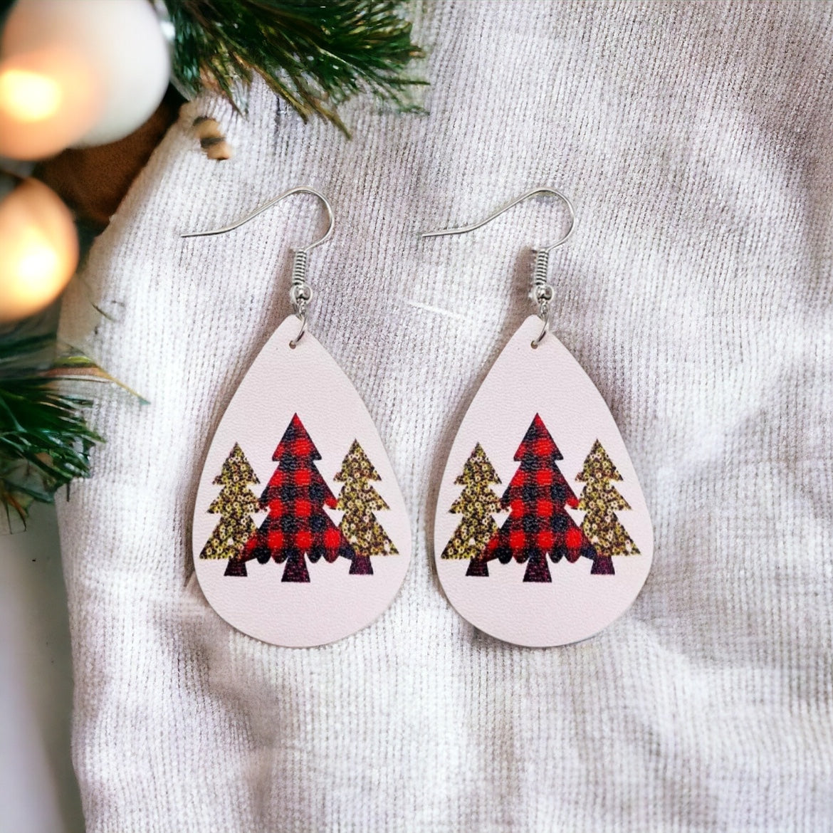 Leather Christmas Tree Drop Earrings