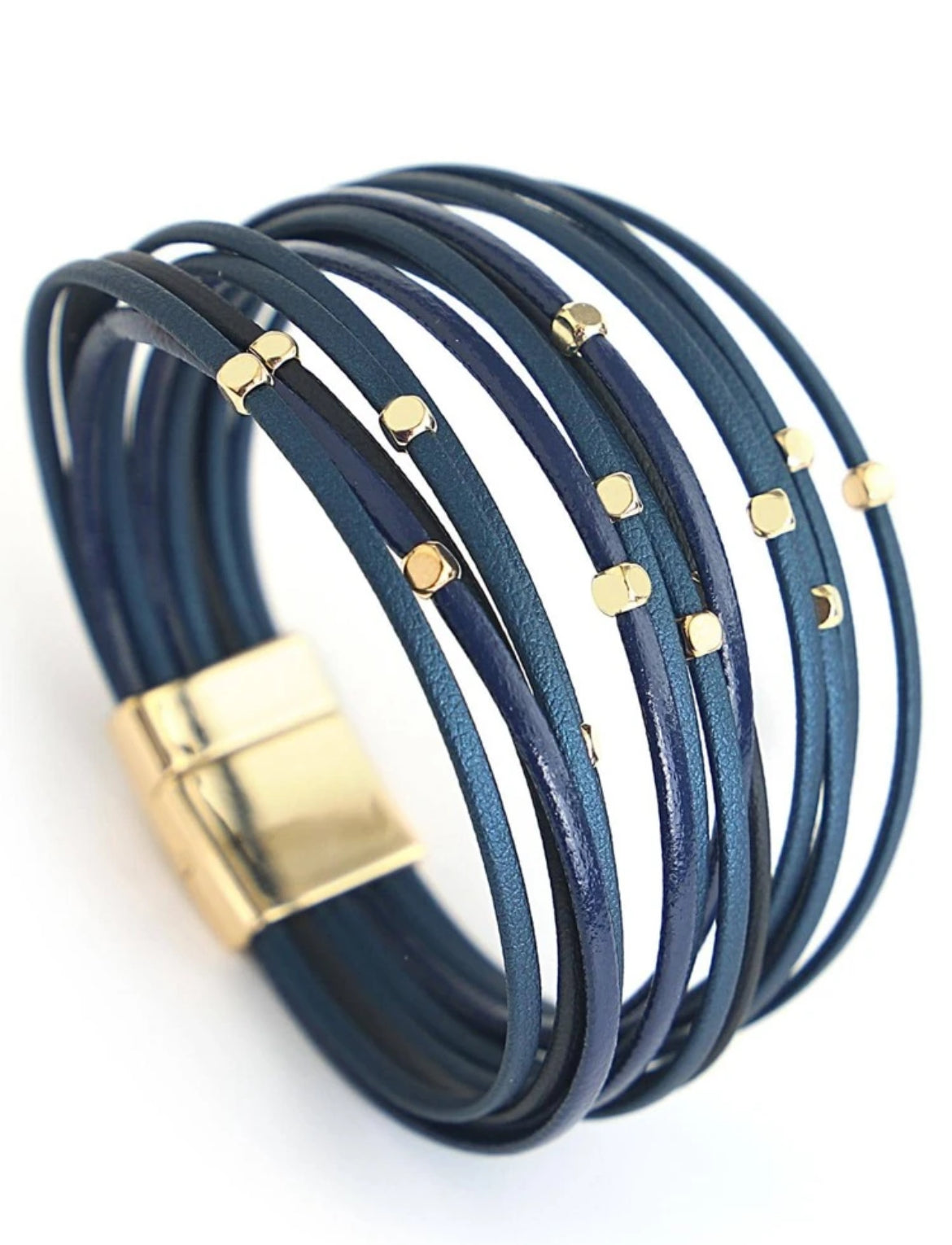 Navy Blue Layered Bracelet with Bead Accents