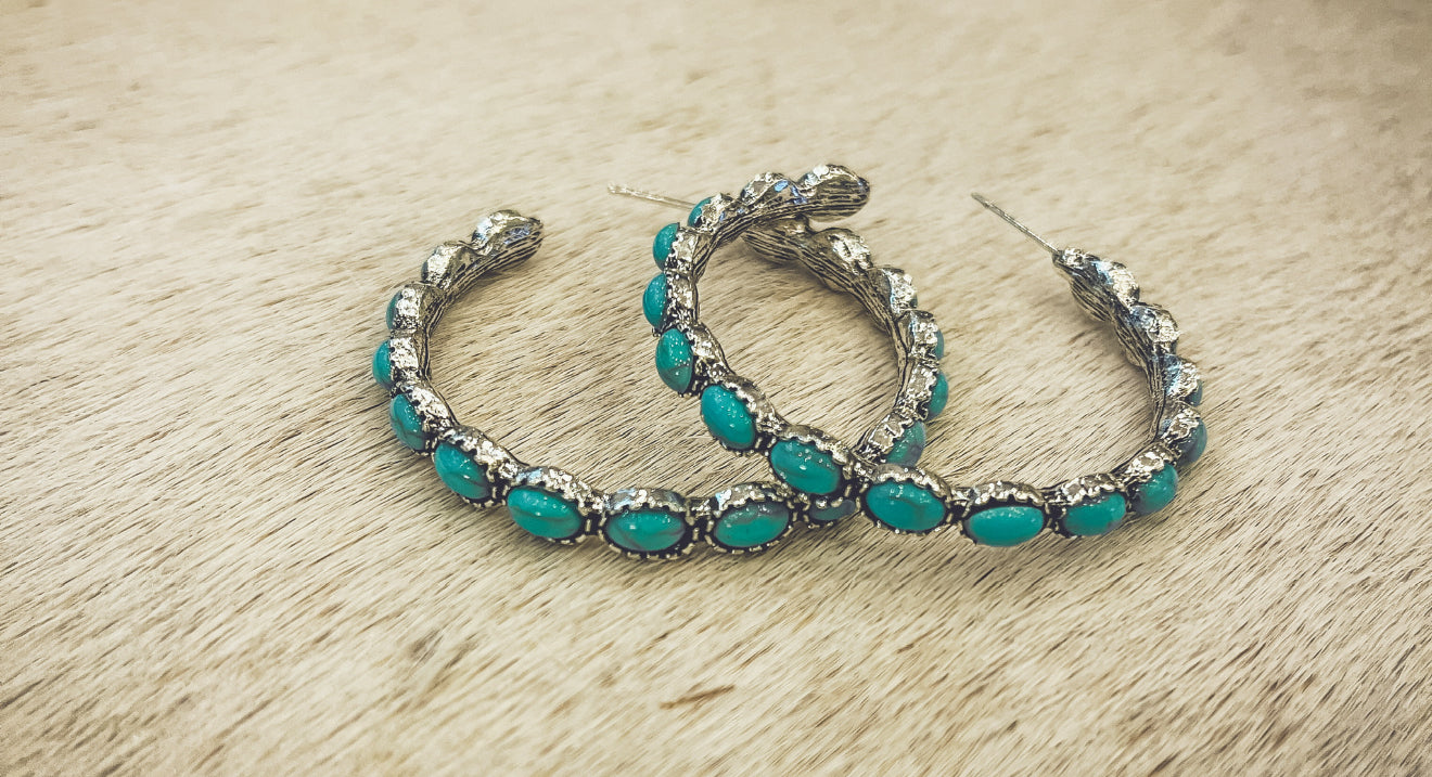 Gorgeous Turquoise and Silver Hoops