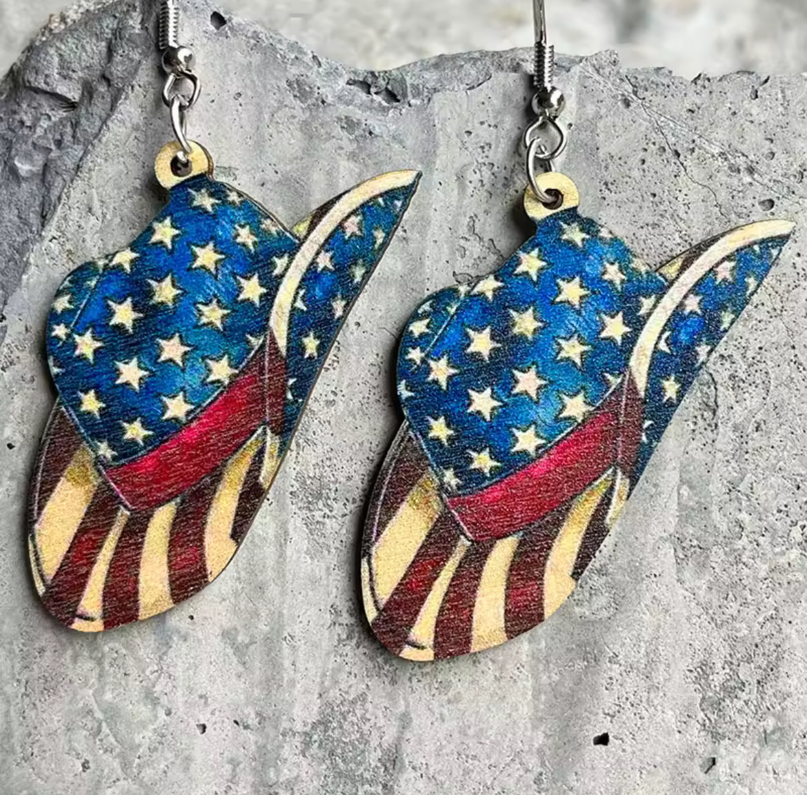 Wooden American Cowboy Hat Drop Earrings