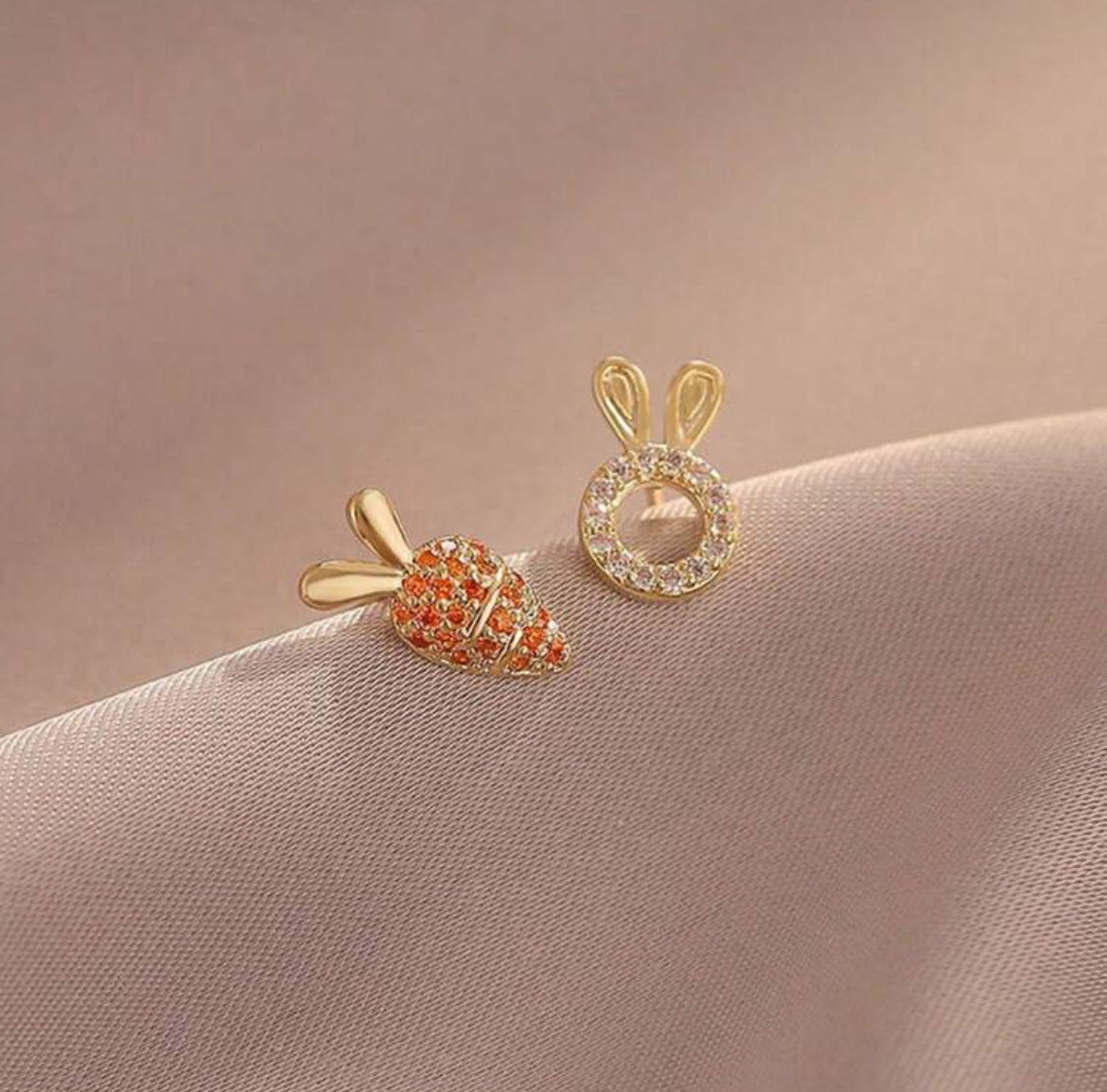 Adorable Mismatched Bunny and Carrot Stud Earrings