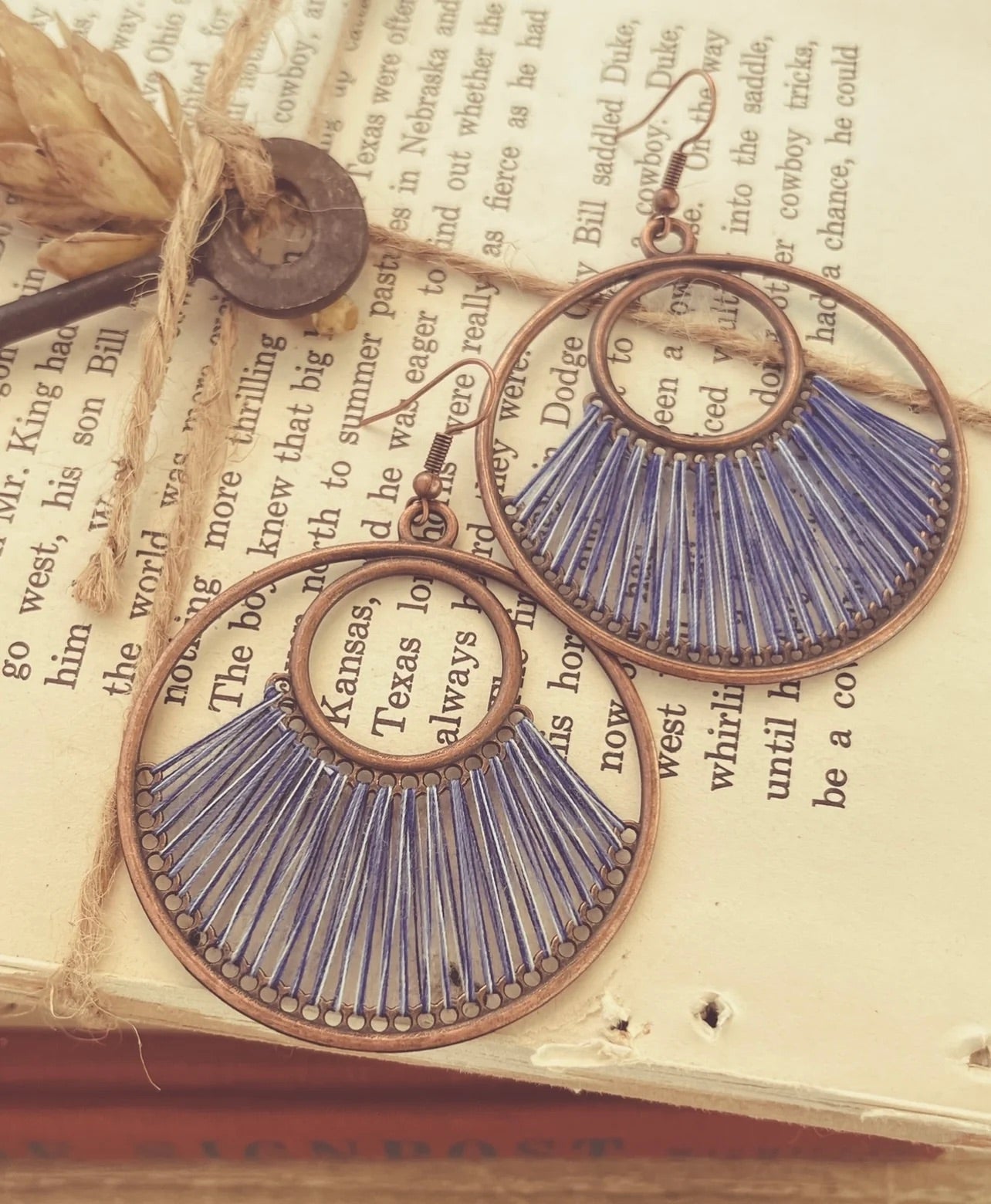 Beautiful Blue Stringed Copper Earrings