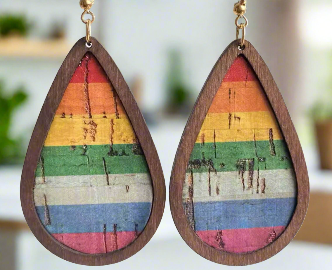 Wooden Rainbow Drop Earrings