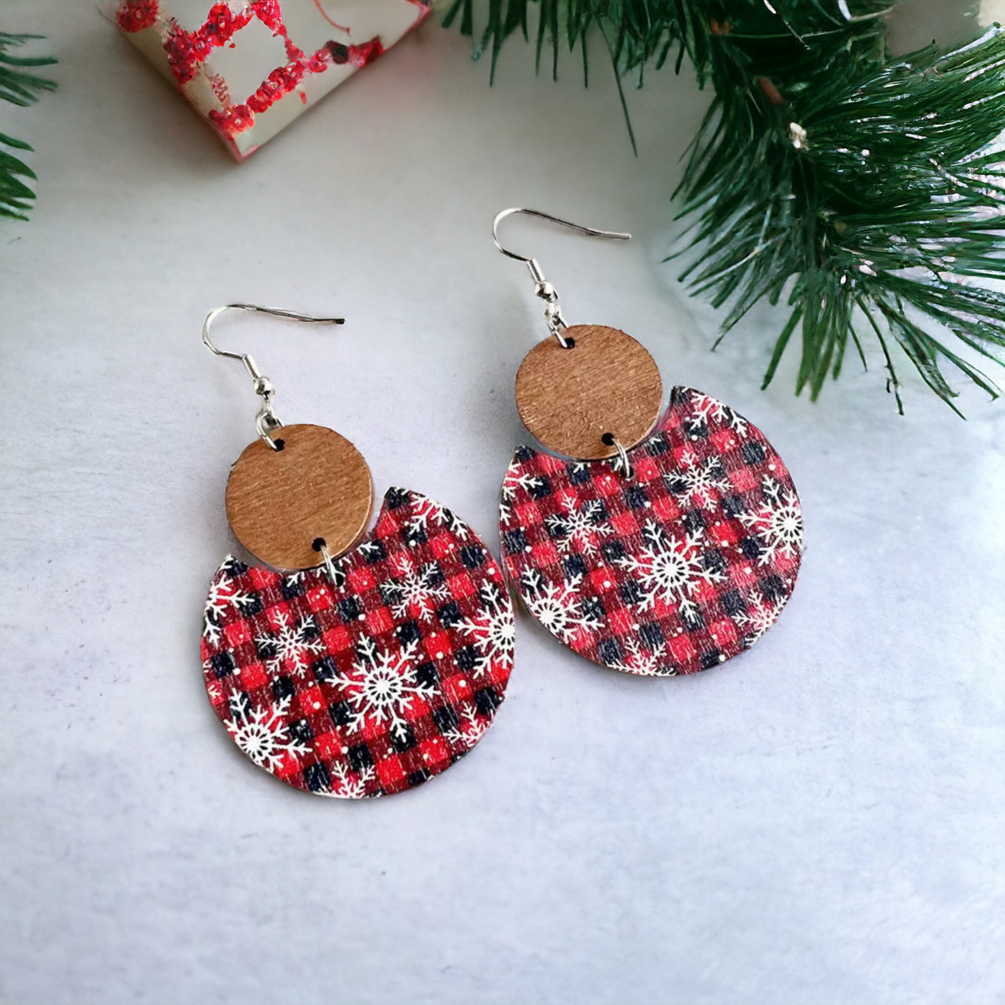 Lovely Wooden Christmas Snowflakes Earrings
