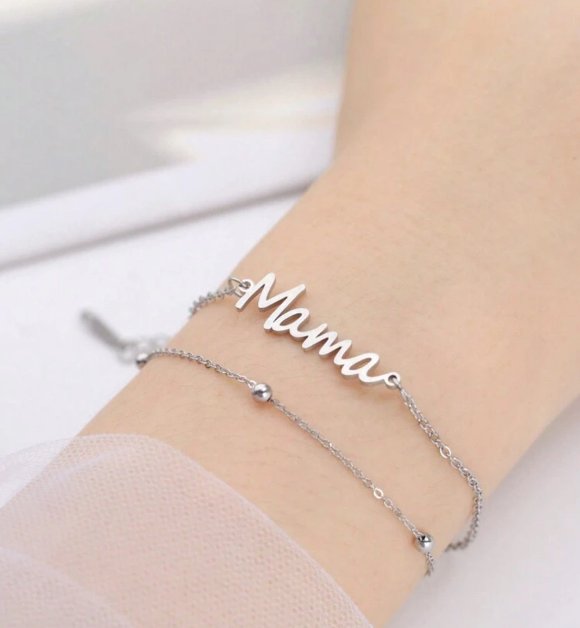 Beautiful Double Layer Silver or Gold "Mama" Bracelet