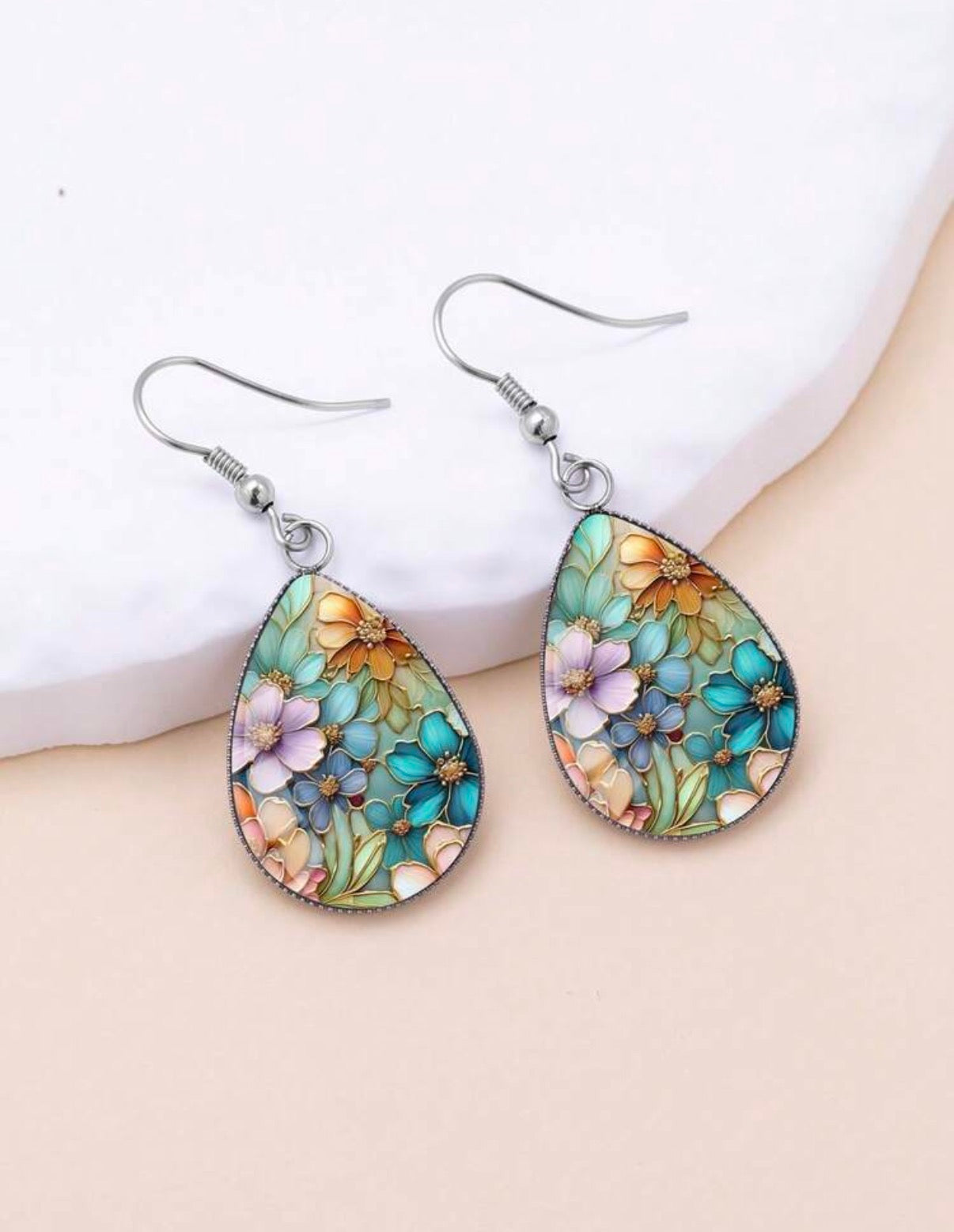 Beautiful Multicolored Floral Teardrop Earrings