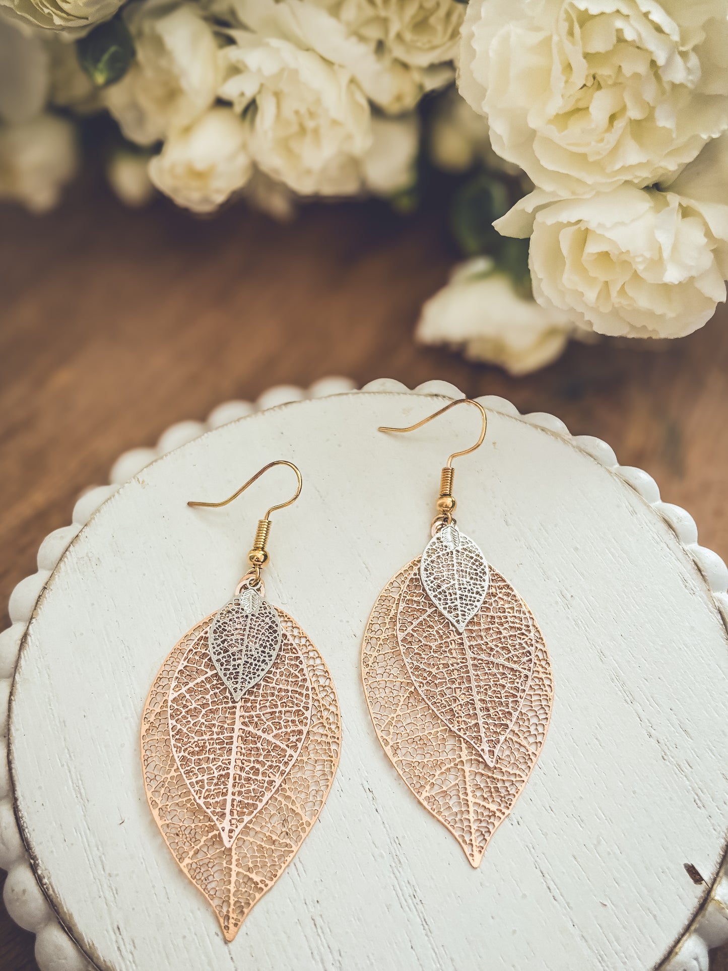 Beautiful Gold and Silver Leaf Drop Earrings