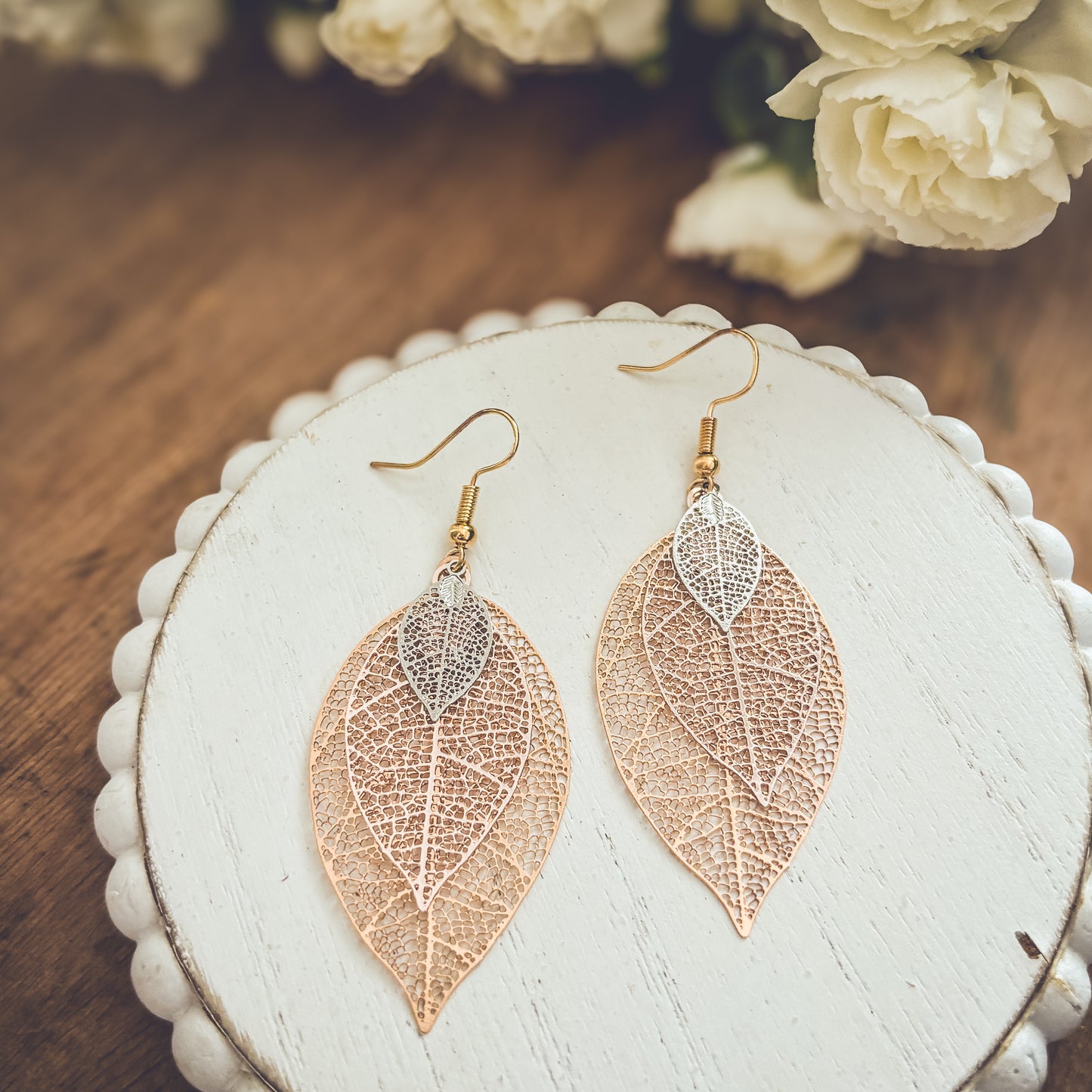 Beautiful Gold and Silver Leaf Drop Earrings