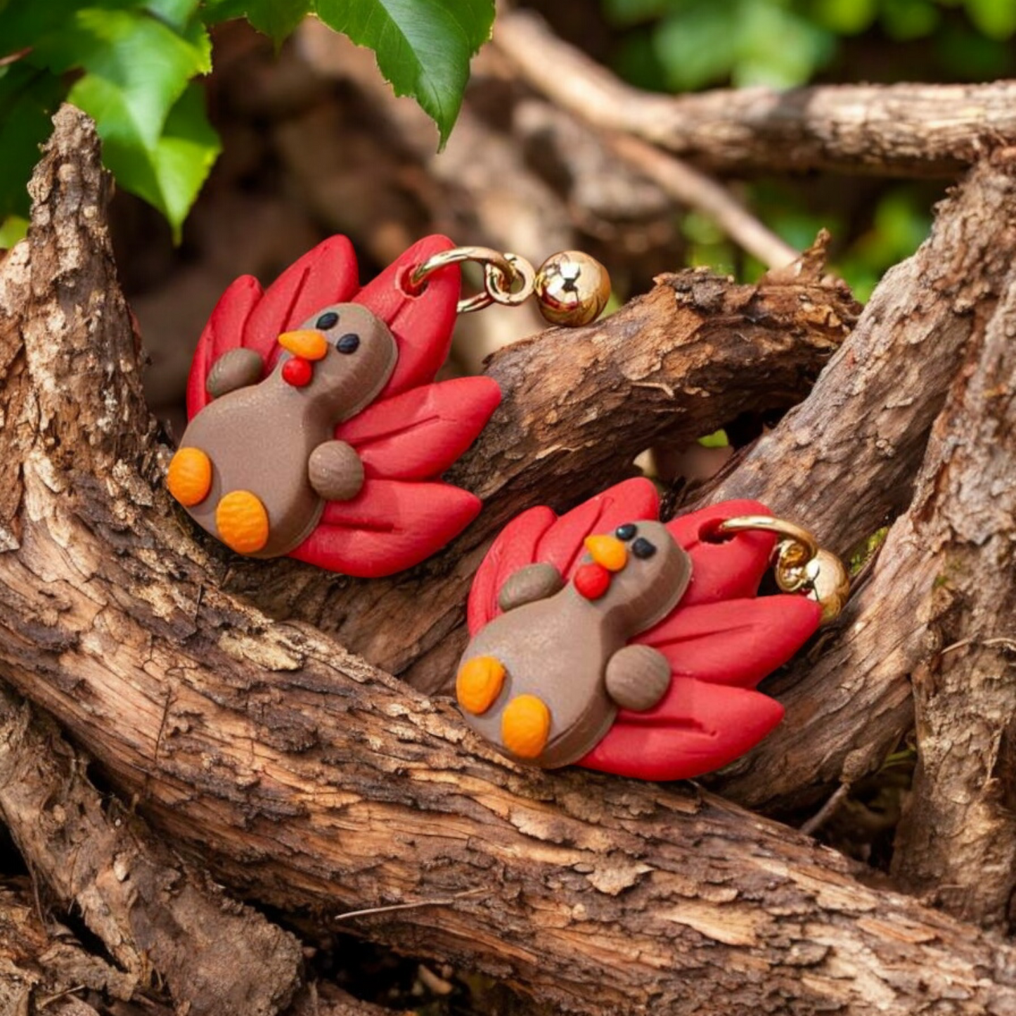 Adorable Polymer Clay Turkey Stud Drop Earrings