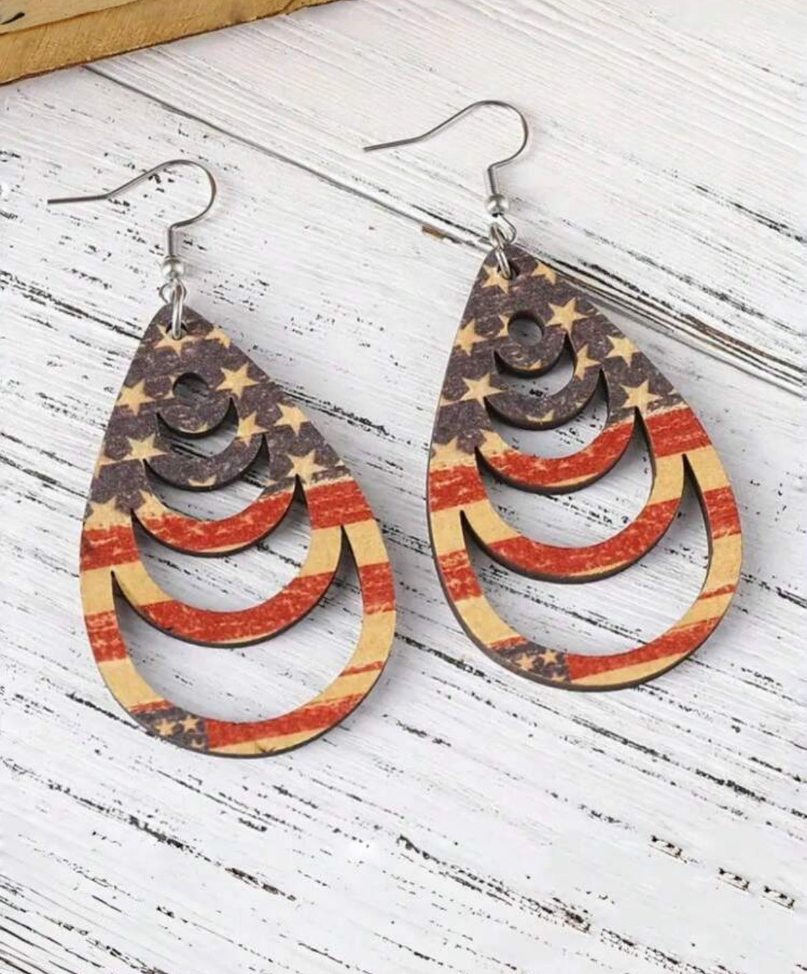 Wooden American Teardrop Earrings
