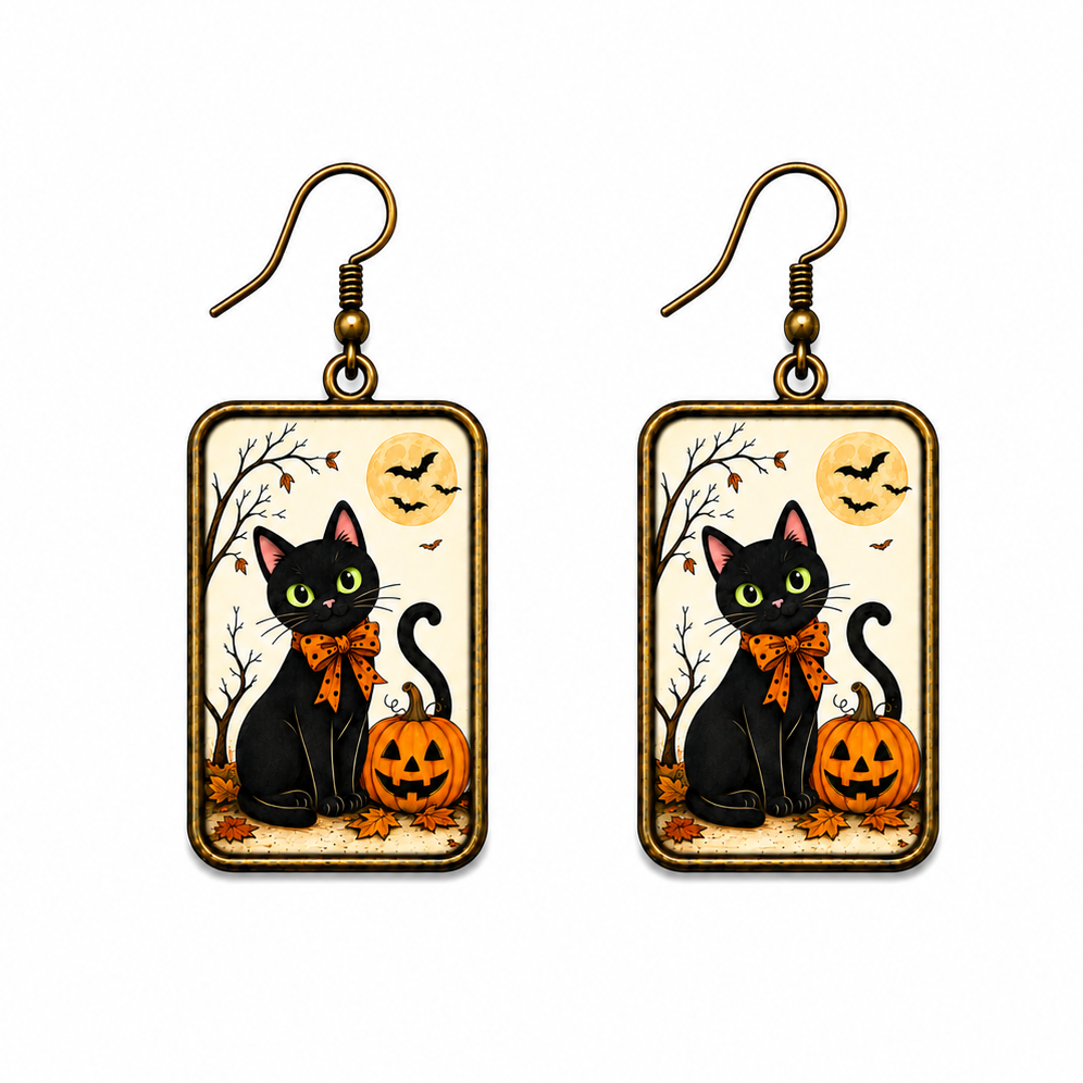 Halloween Black Cat & Pumpkin Earrings