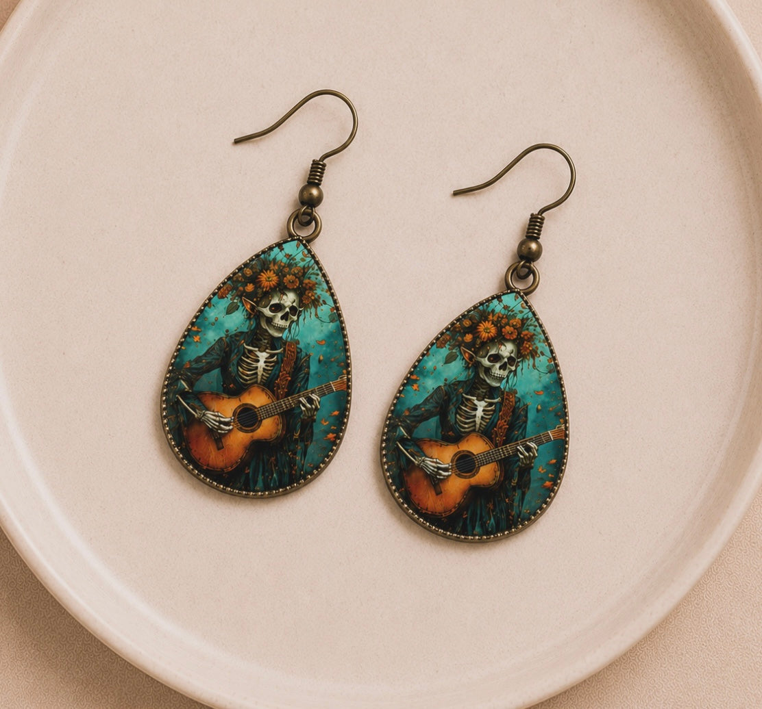 Serenading Skeleton Teardrop Earrings