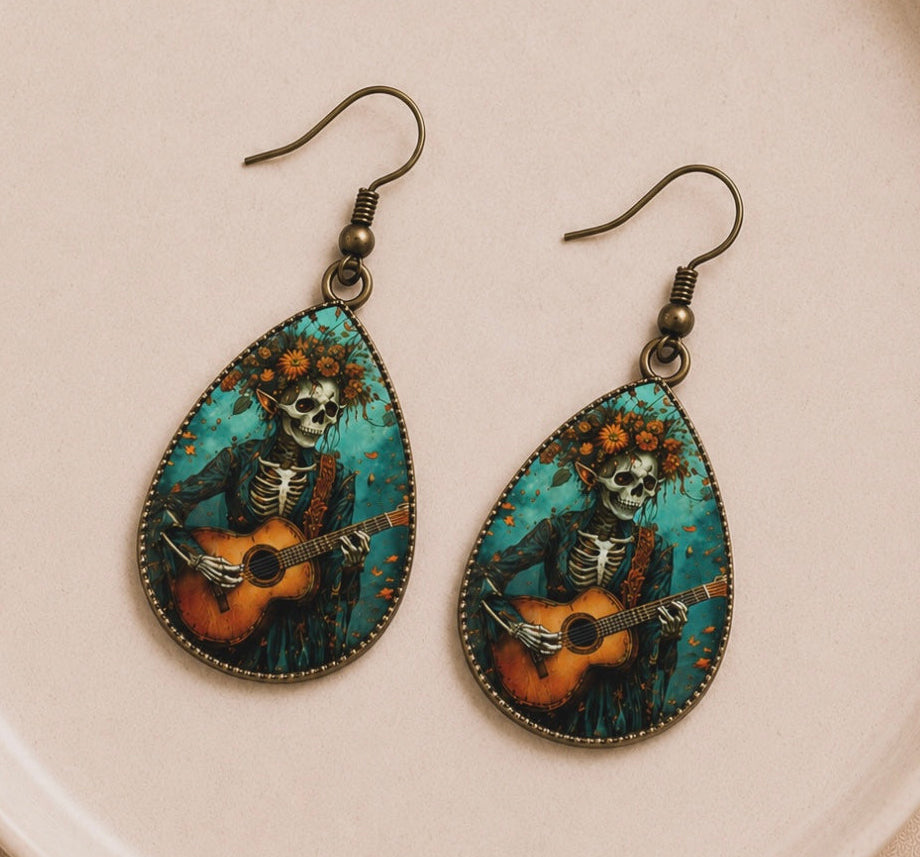 Serenading Skeleton Teardrop Earrings